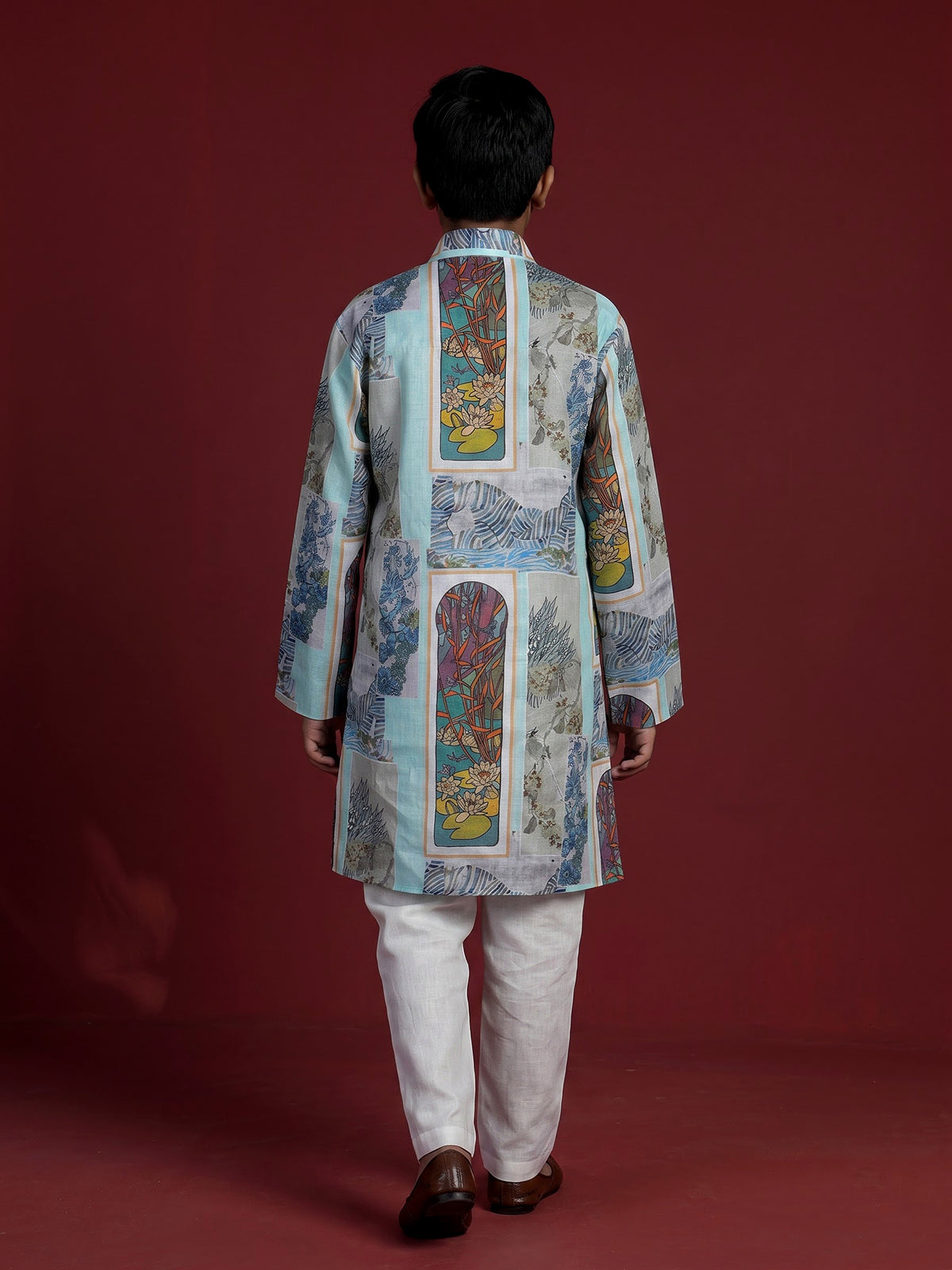 Sky blue cotton linen kurta suit for boys for festive celebrations