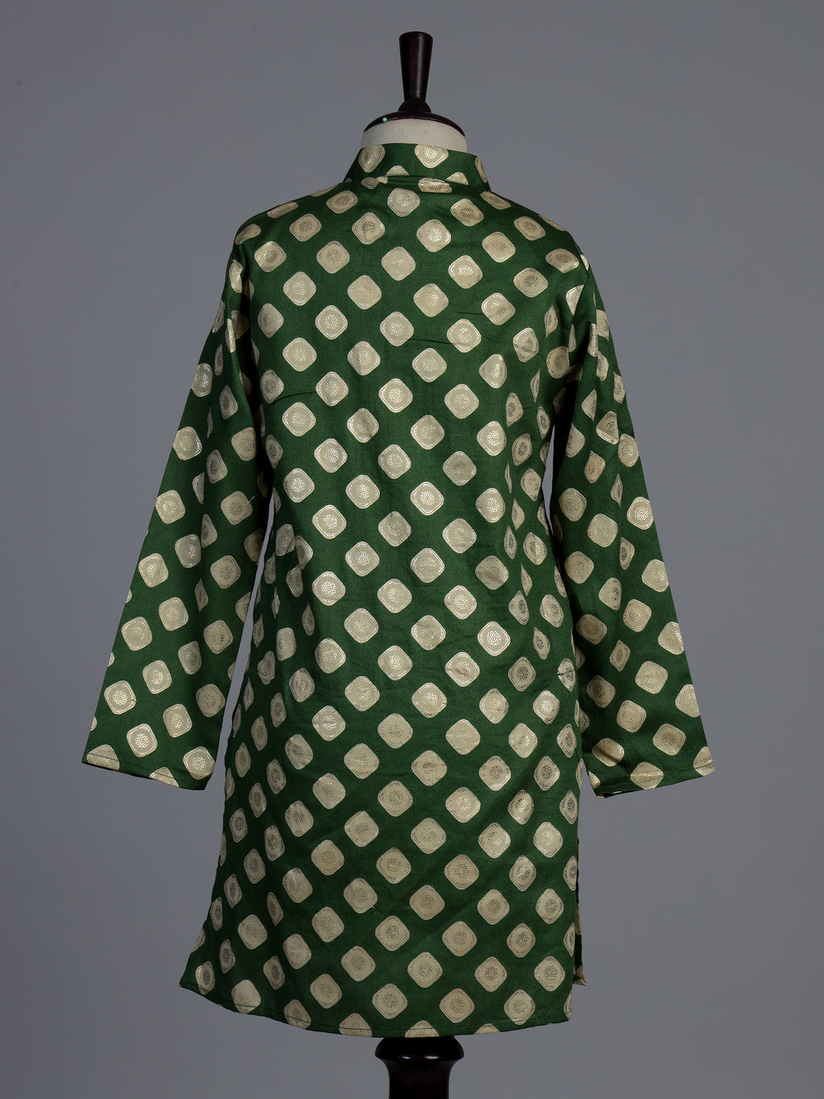 Mehendi green silk kurta suit for boys with zari printed charm