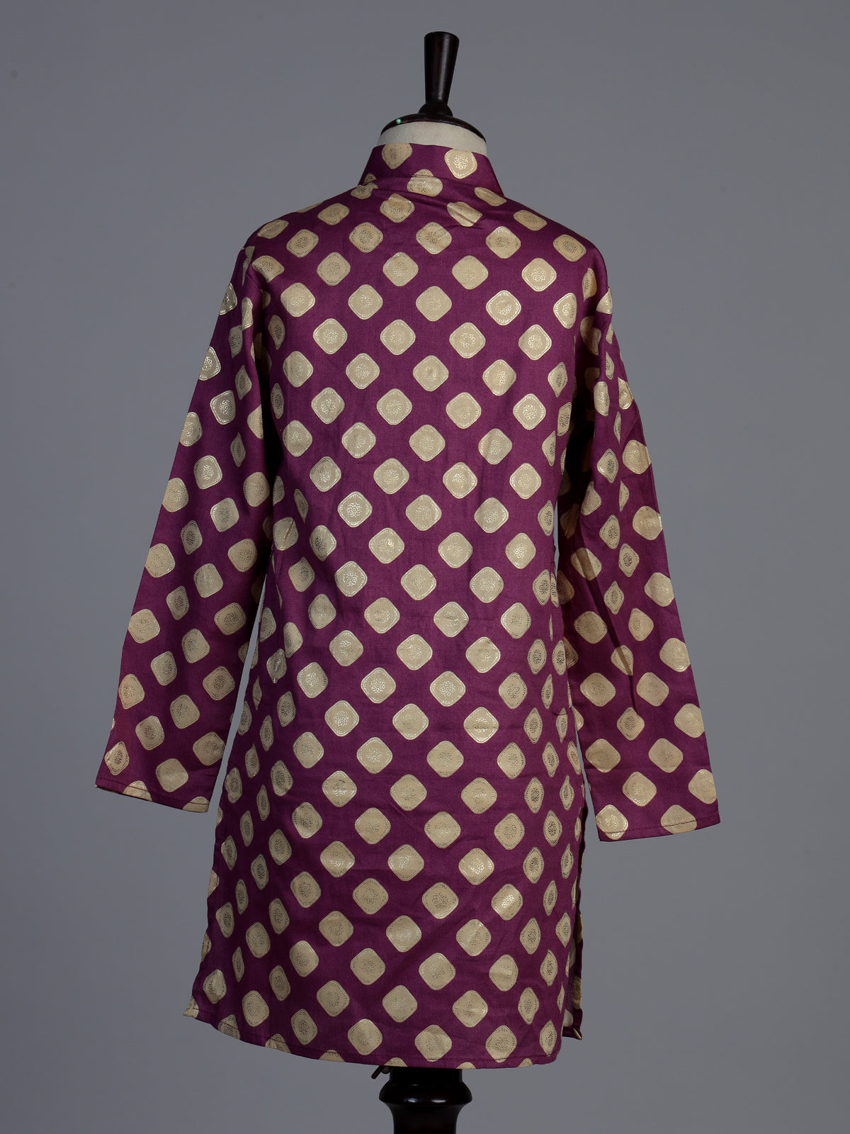 Purple silk kurta suit for boys with zari printed festive elegance