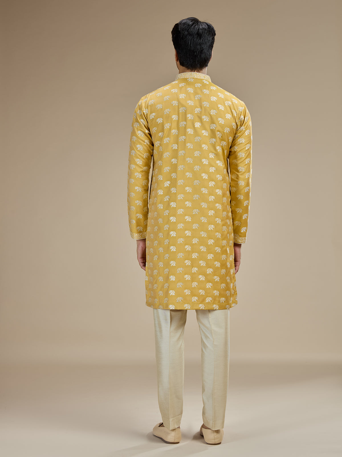 Yellow mens regal elephant banarasi kurta suit