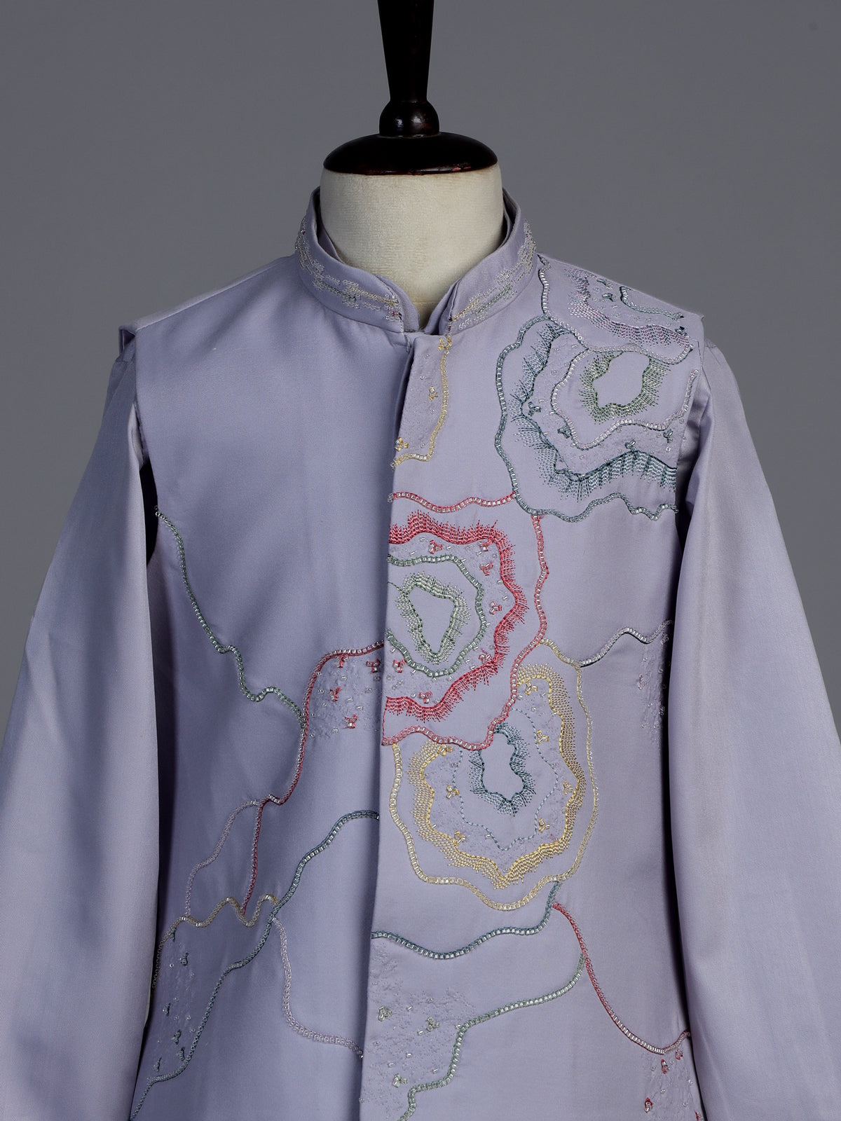 Lavender purple silk blend waistcoat set for boys with festive detailing