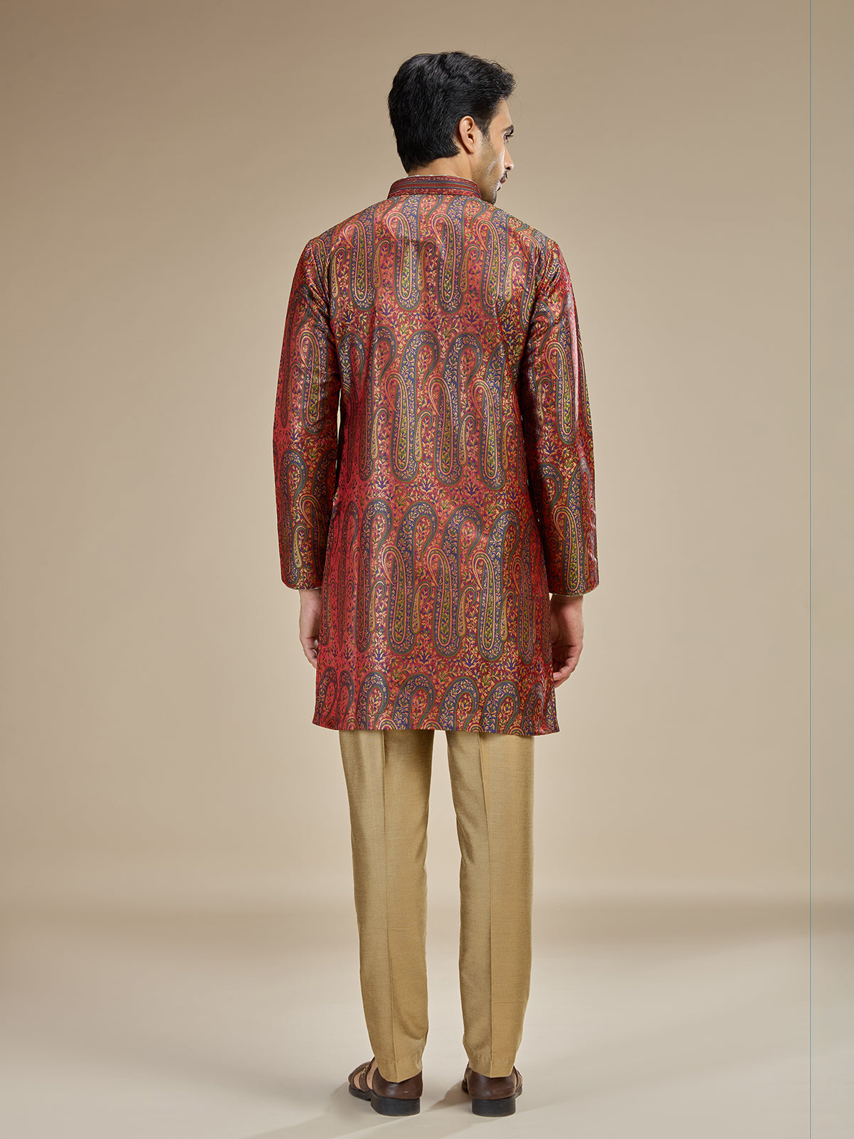 Deep maroon mens kashmiri jamawar modal kurta suit