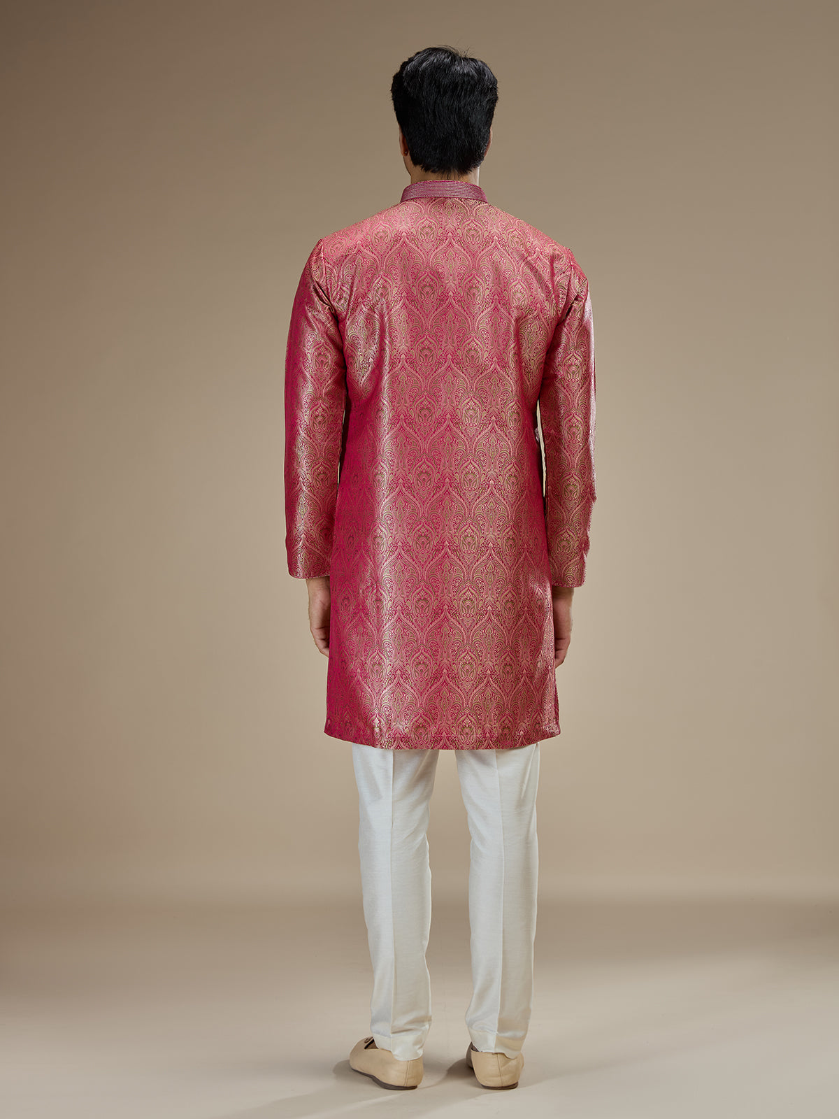 Pink mens heritage floral banarasi brocade kurta pajama