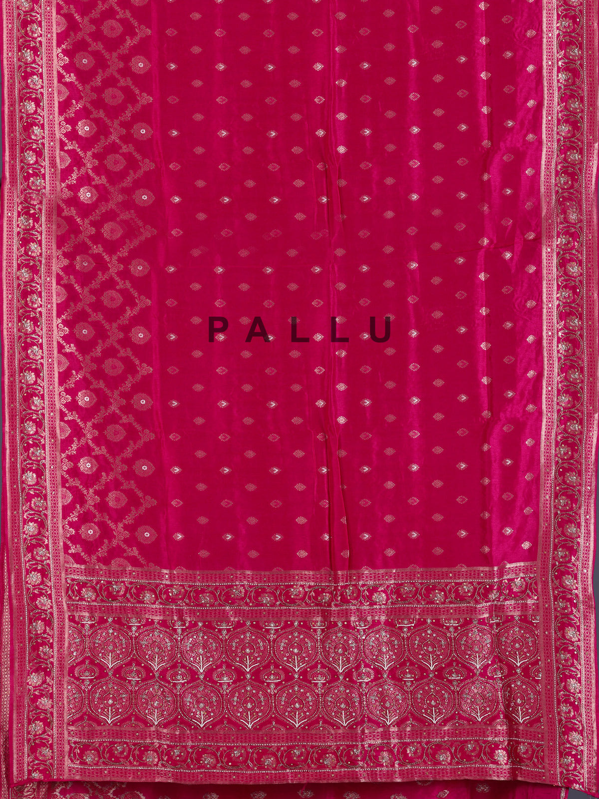 Rani pink silk saree with elegant butti work