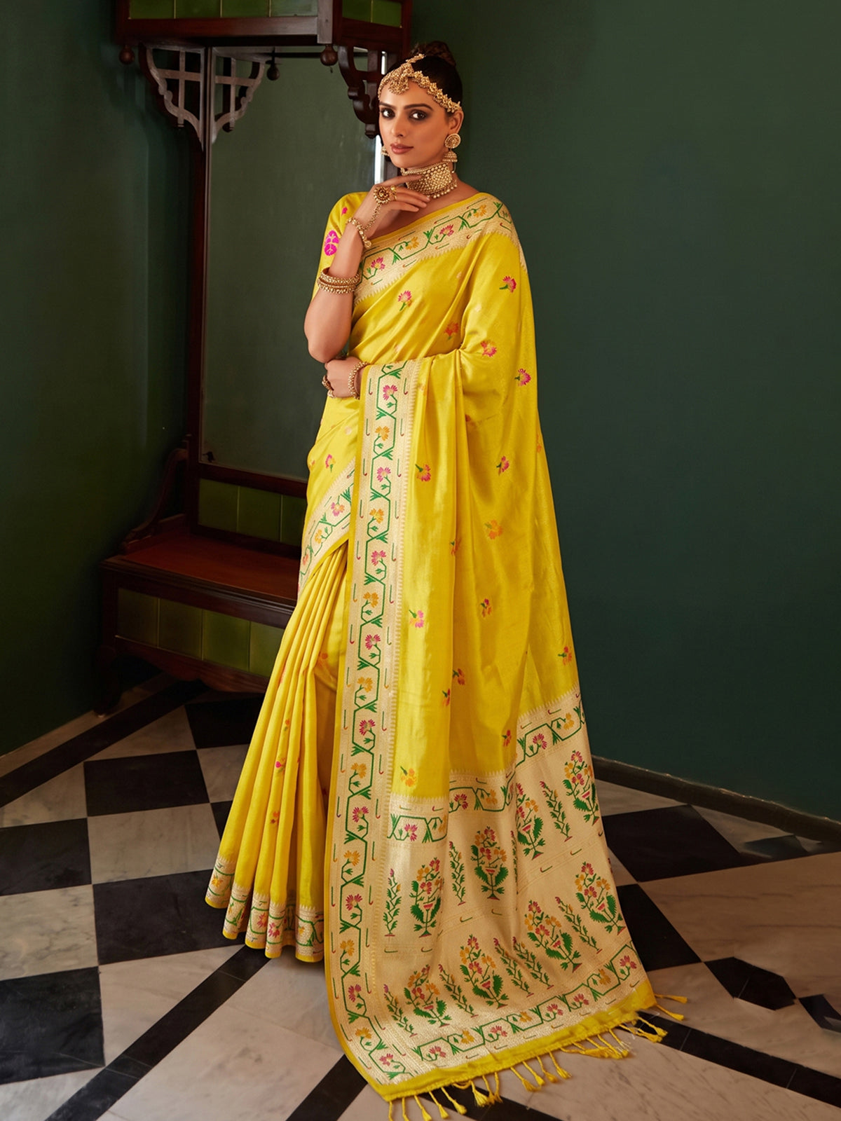 Yellow graceful festive tissue saree