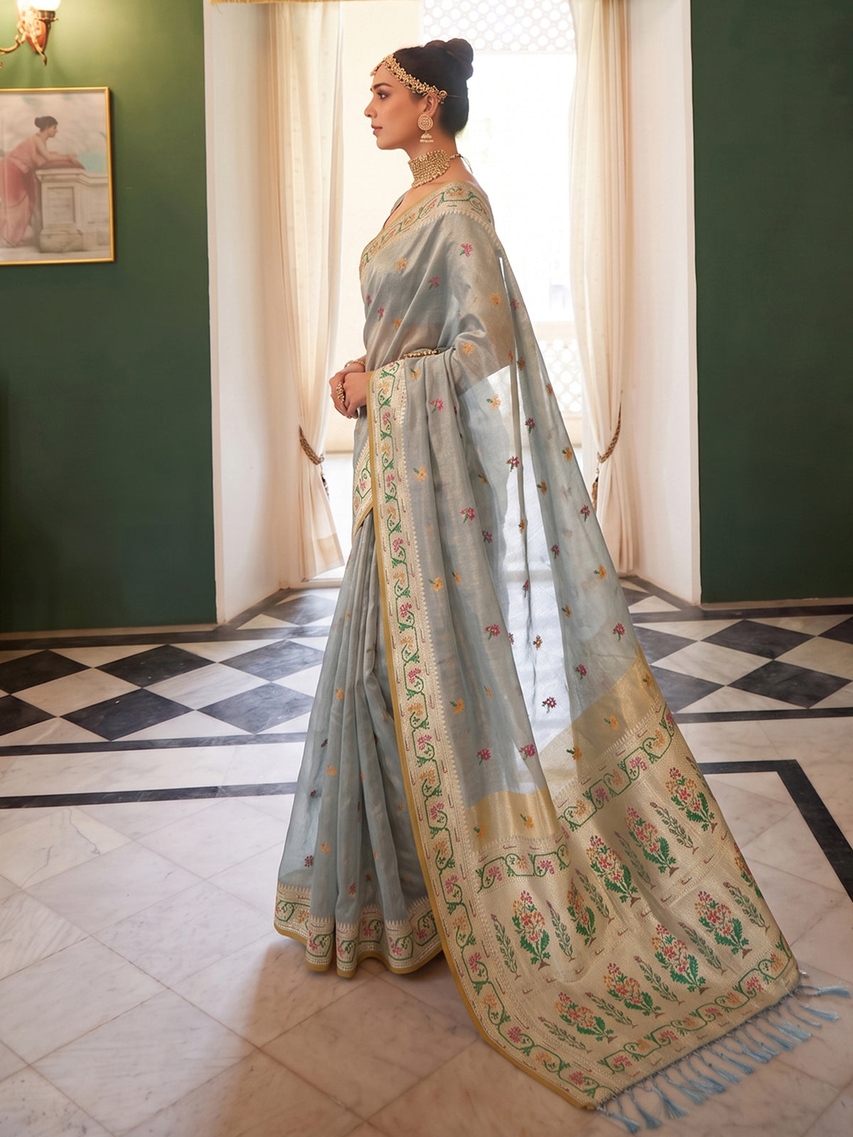 Sky blue premium tissue silk saree