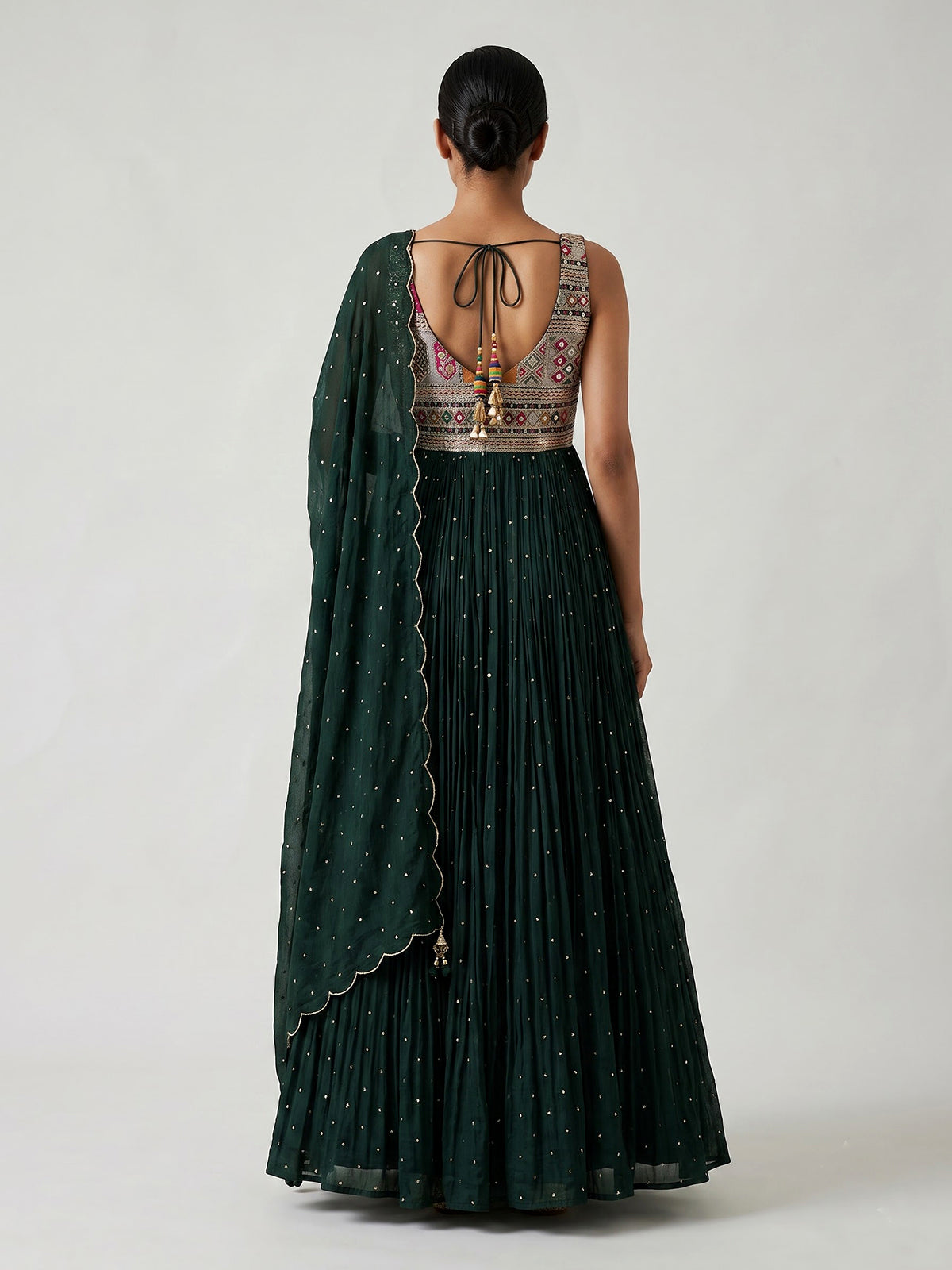 Bottle green embroidered and sequins georgette anarkali suit
