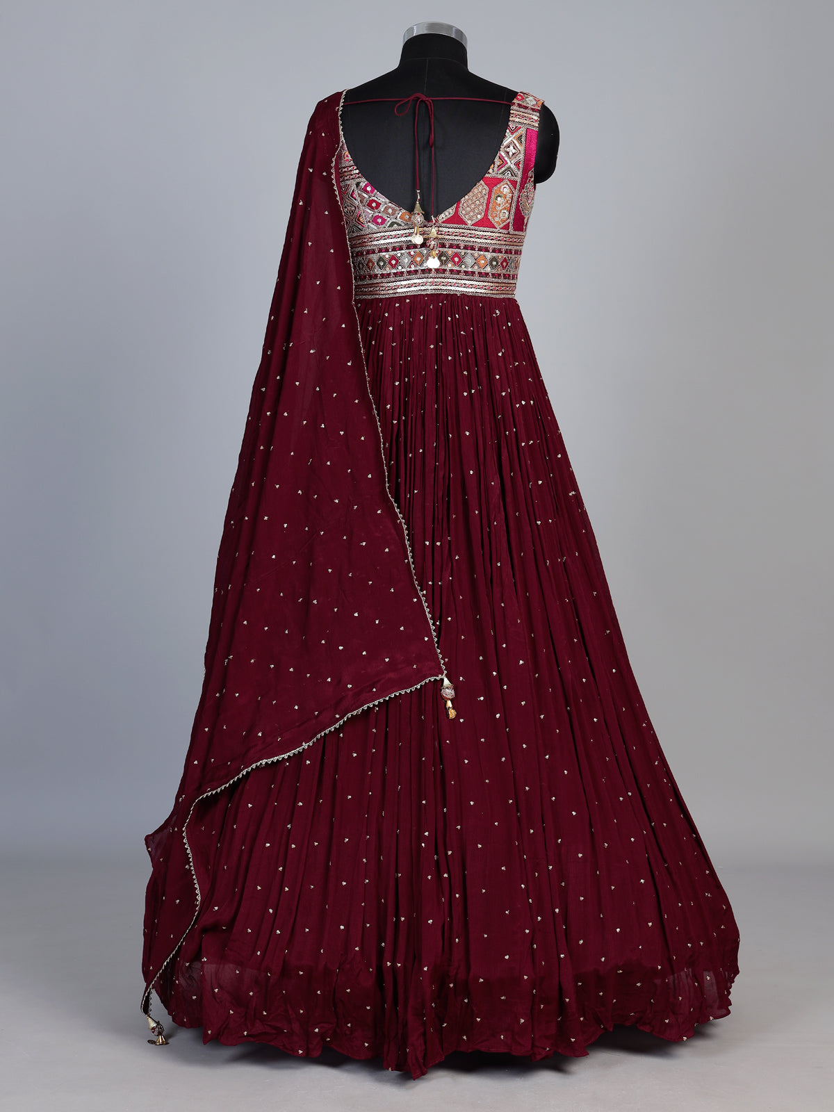Maroon embroidered and sequins georgette anarkali suit