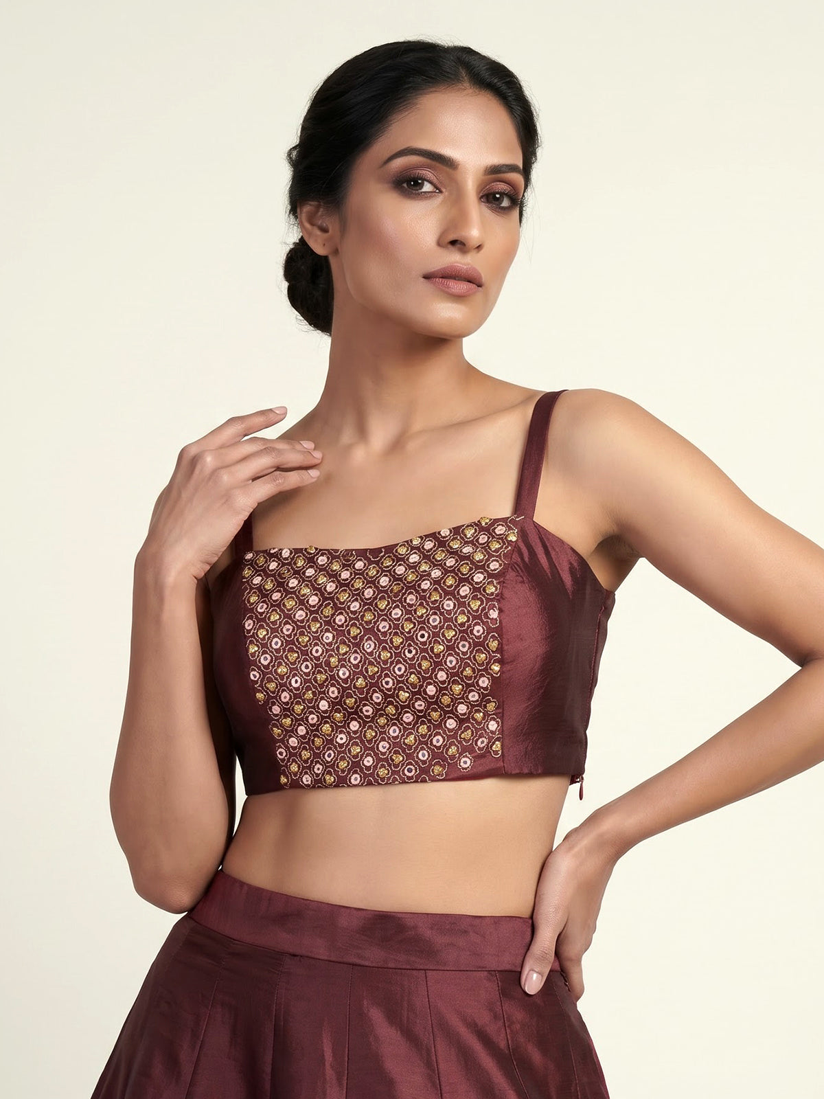Maroon womens designer jacket lehenga suit
