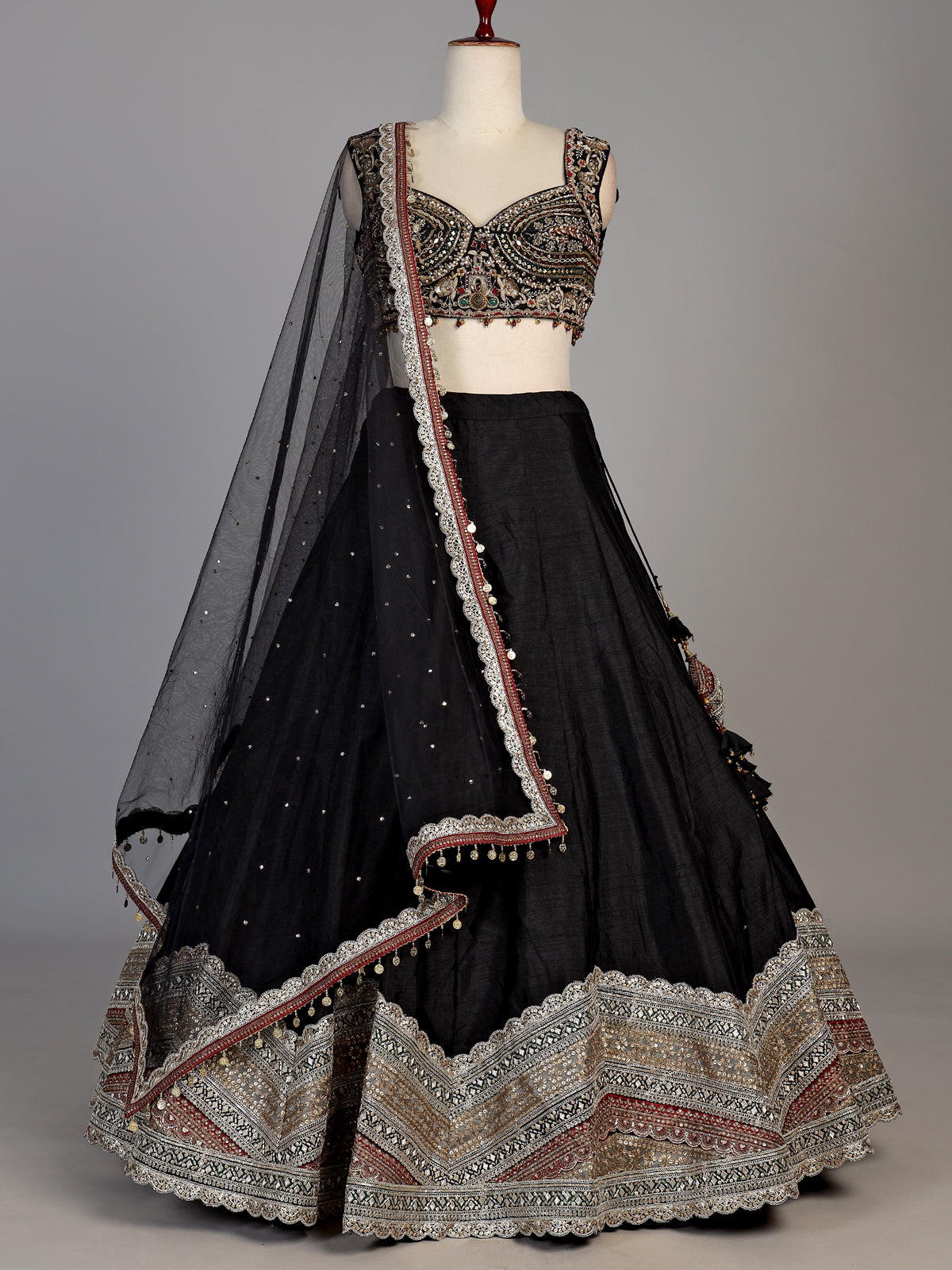 Black womens zardosi paisley lehenga choli