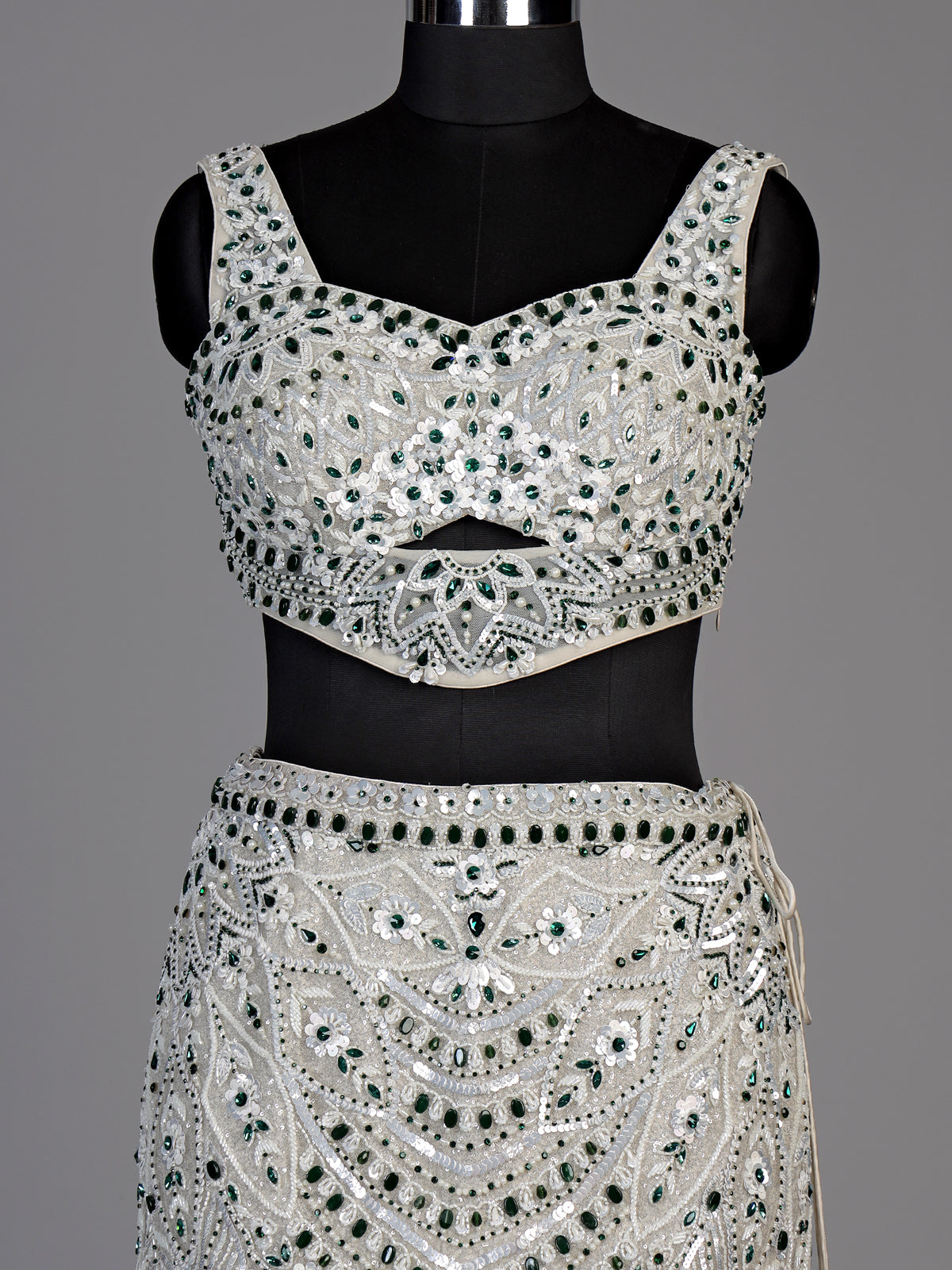 Off white womens silver sequin lehenga