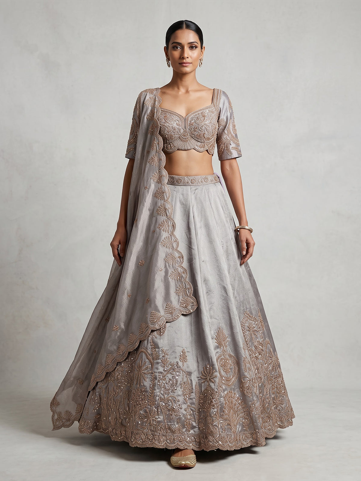 Lilac purple womens embellished tissue lehenga choli