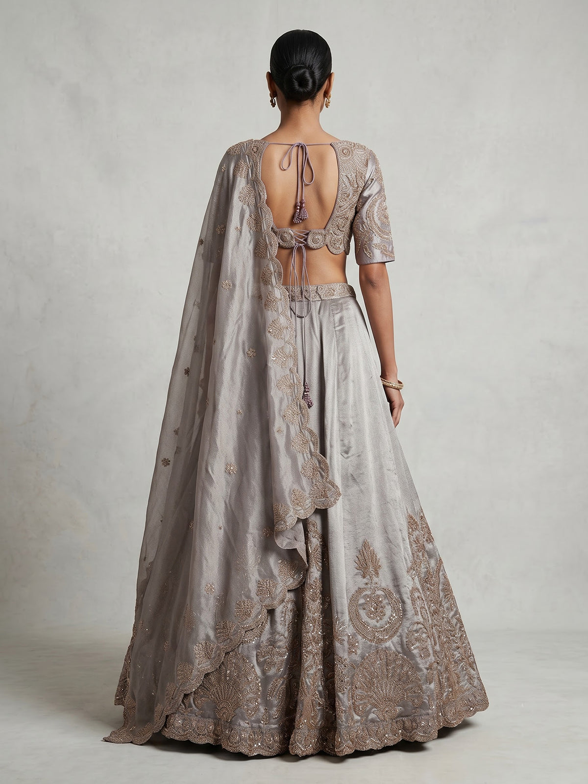 Lilac purple womens embellished tissue lehenga choli