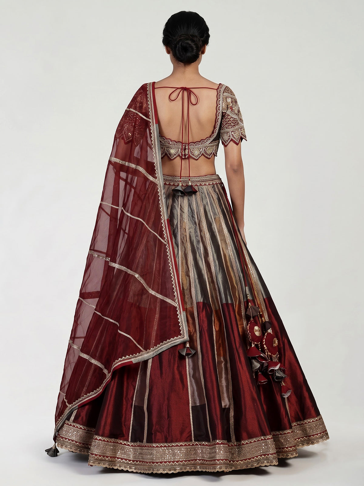 Maroon womens zardosi tissue lehenga choli