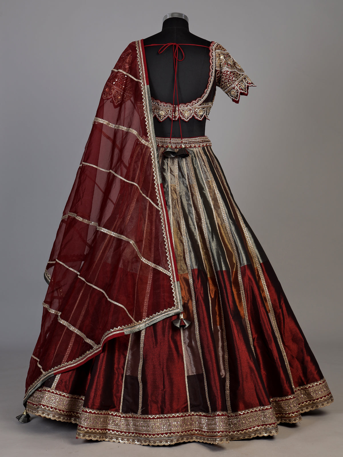 Maroon womens zardosi tissue lehenga choli