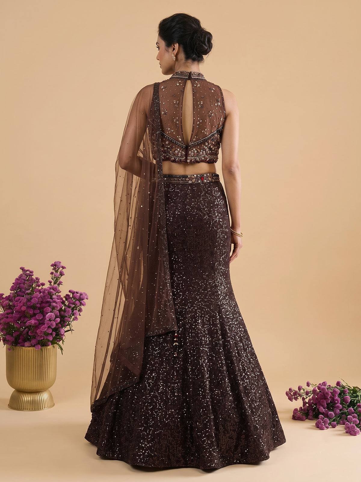 Brown womens designer shimmer lehenga choli