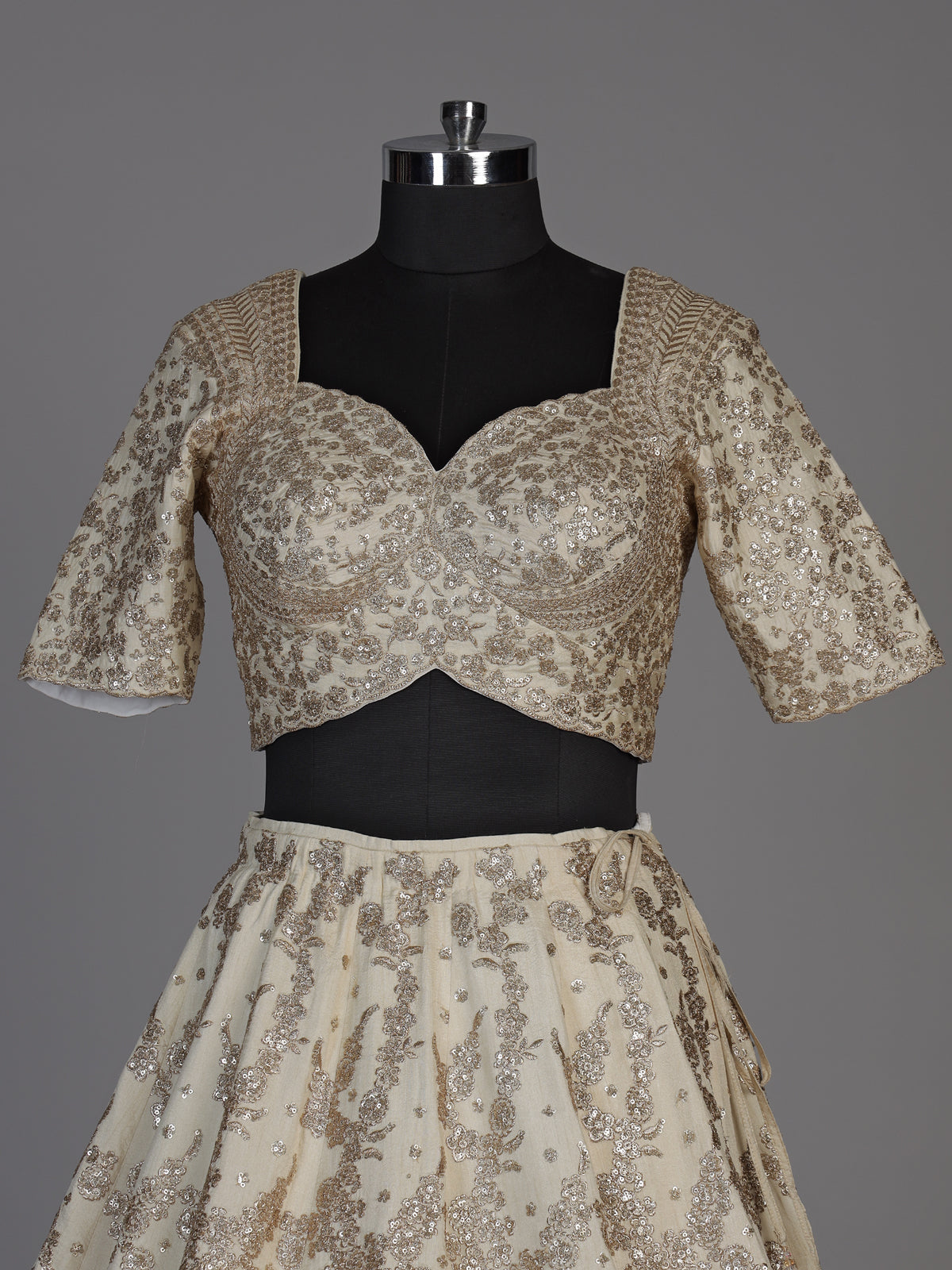 Ivory womens dupion silk sequin lehenga