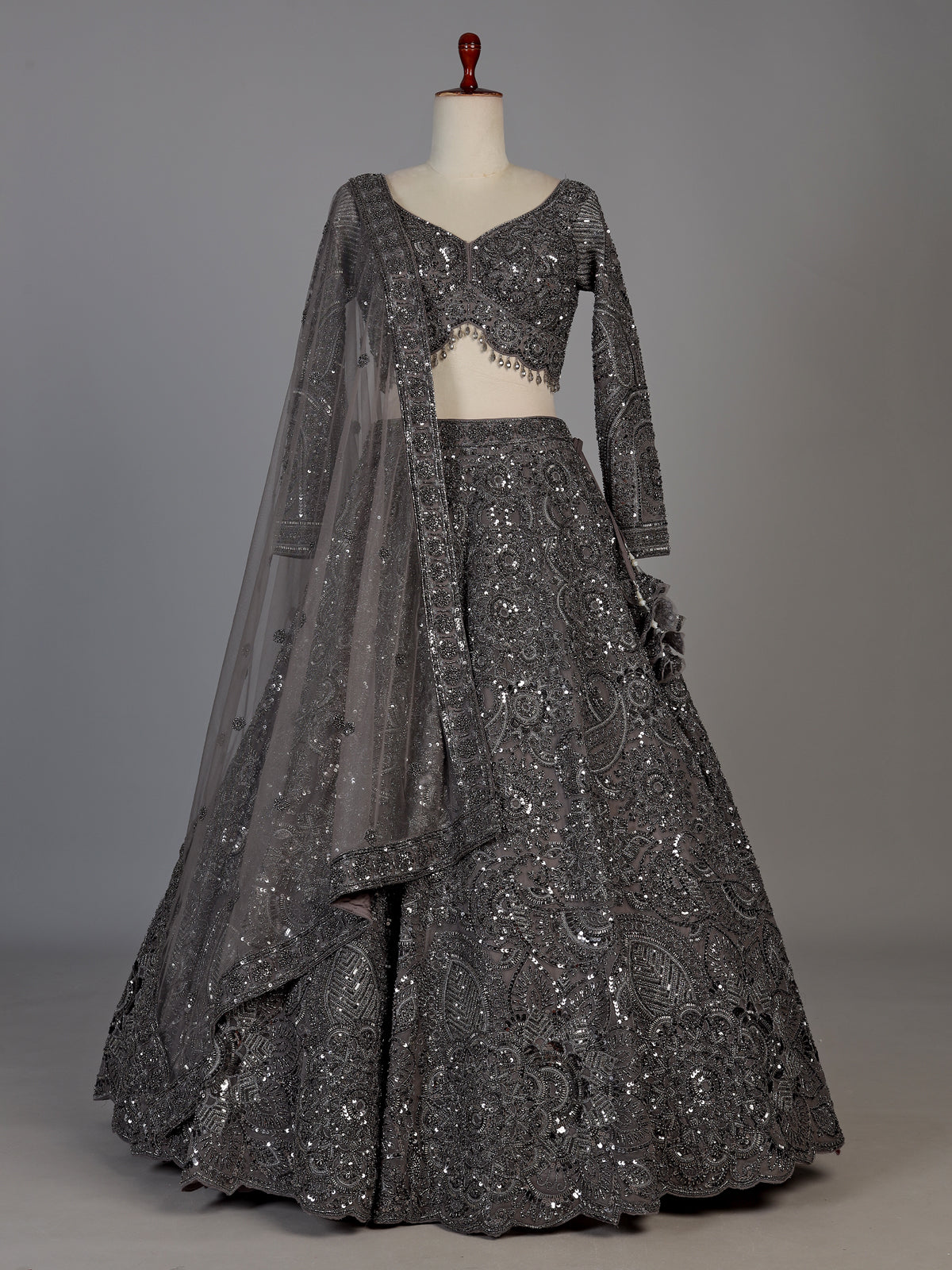 Deep grey womens crystal embellished lehenga