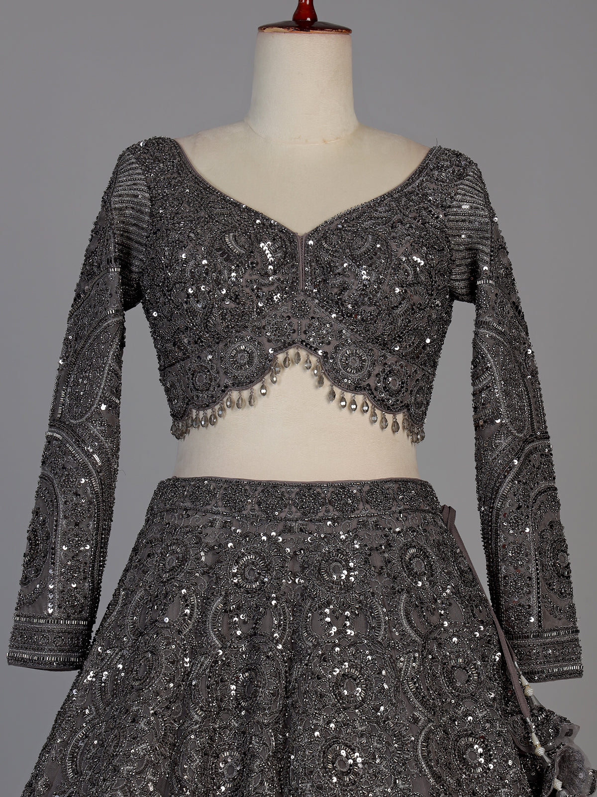 Deep grey womens crystal embellished lehenga