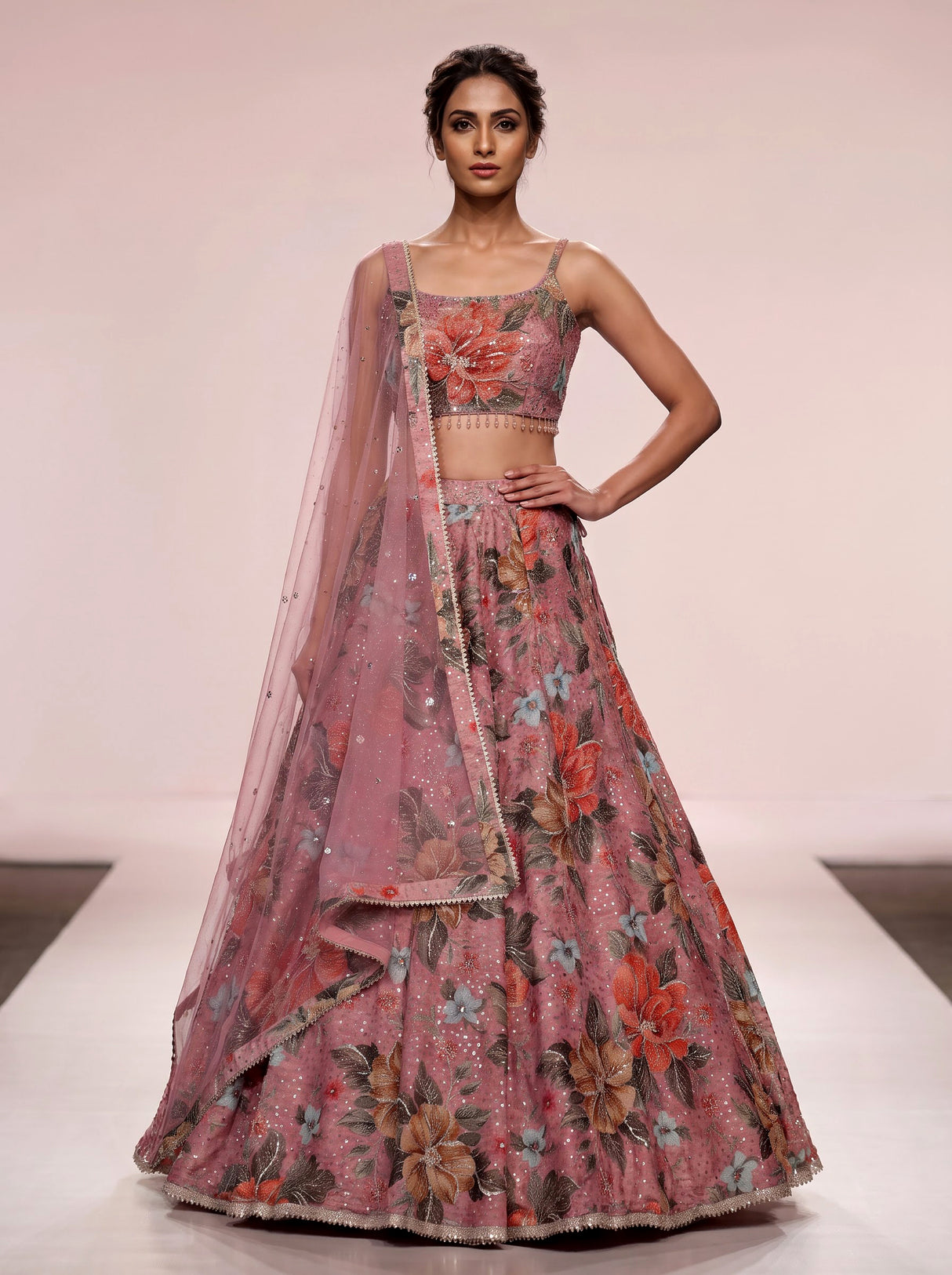Onion pink womens floral printed lehenga
