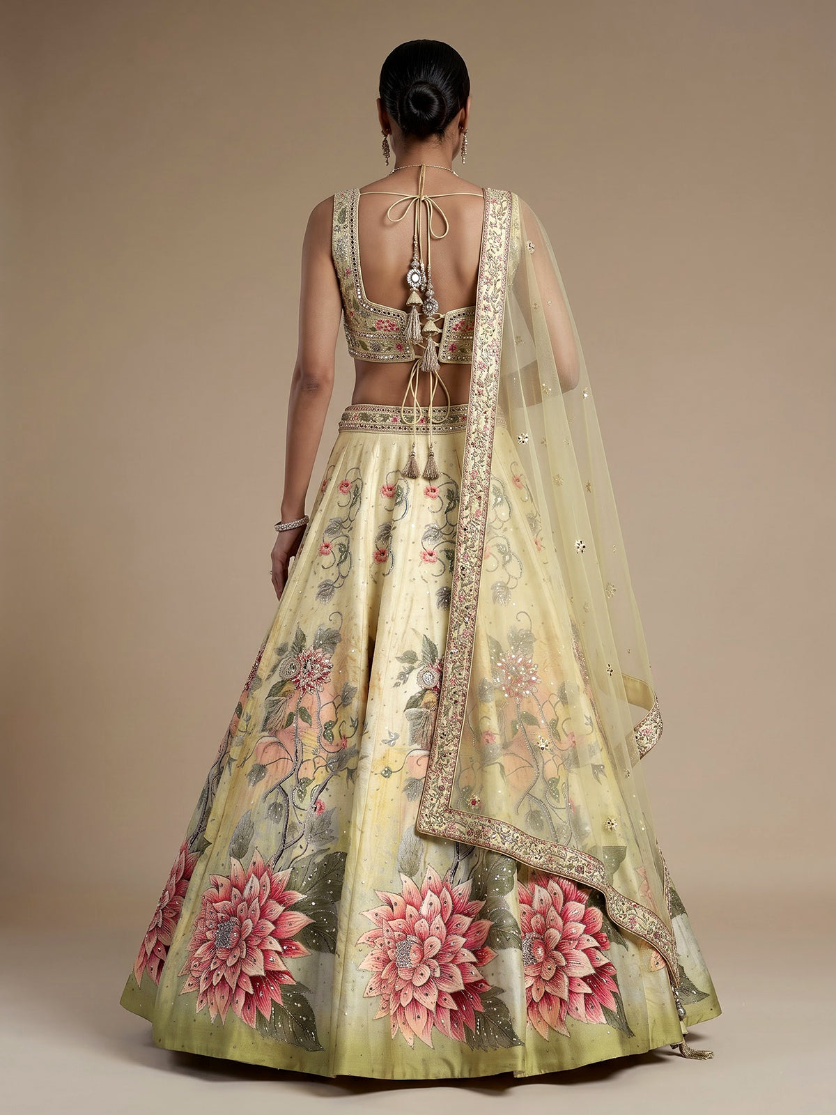 Yellow womens peacock embroidered lehenga choli