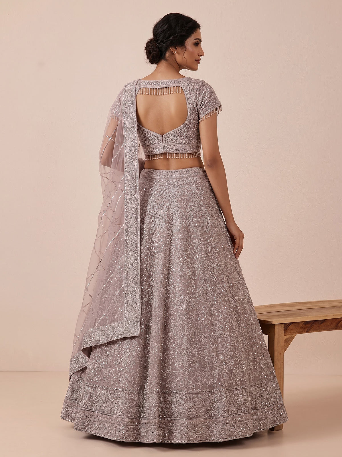 Mauve purple womens shimmer sequin lehenga