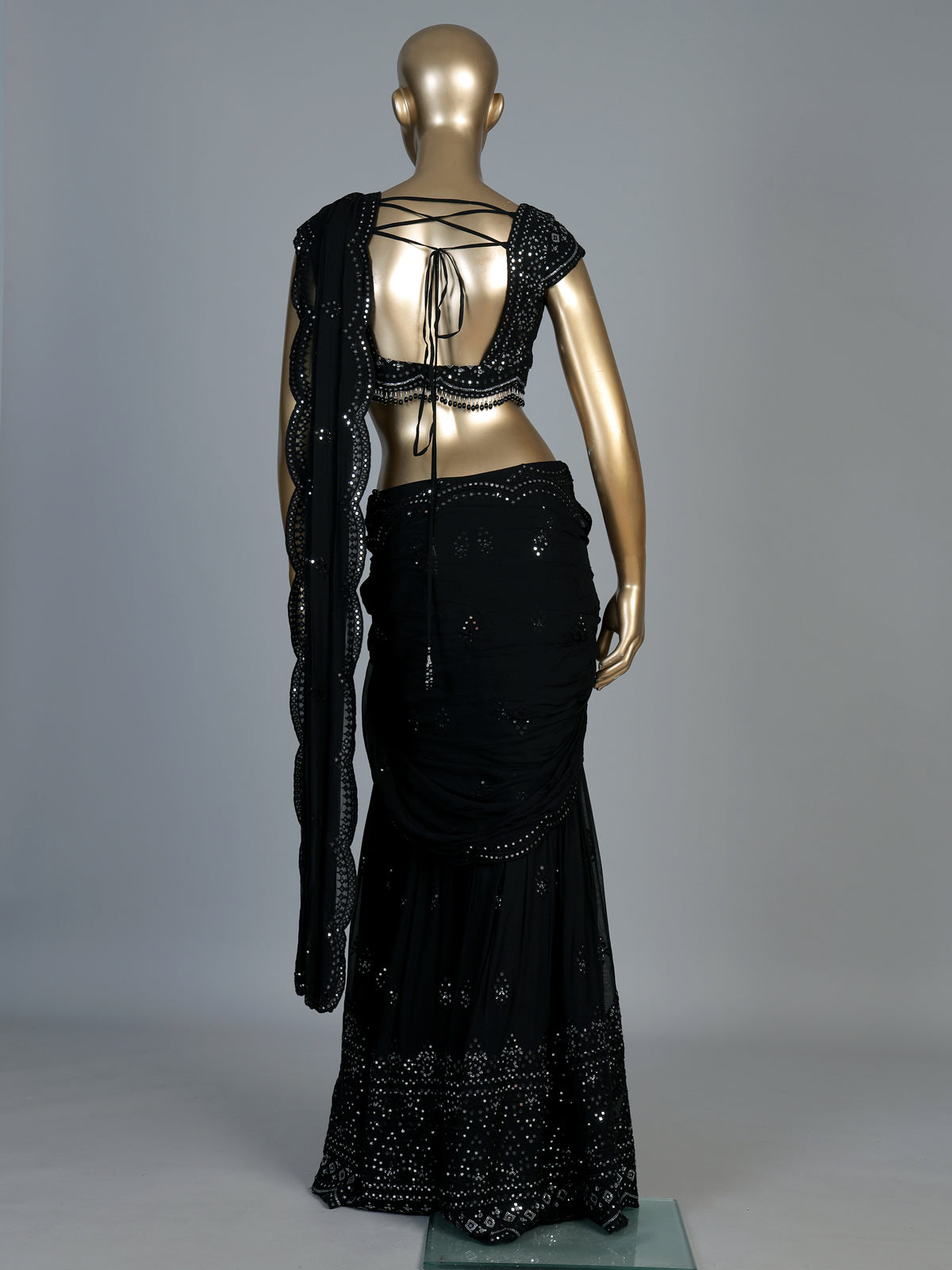 Black aabla embellished georgette sharara suit