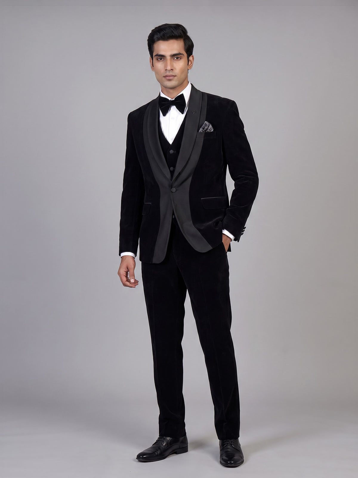 Black mens statement shawl lapel coat suit