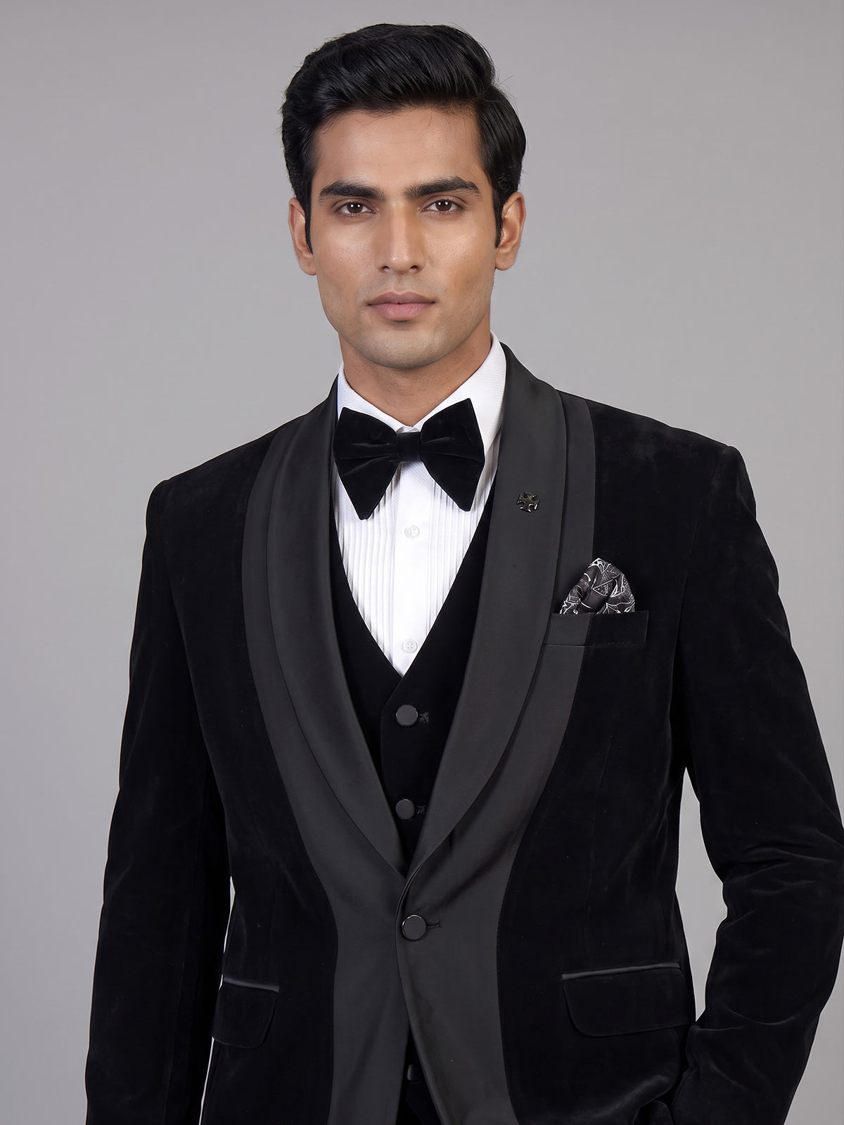 Black mens statement shawl lapel coat suit