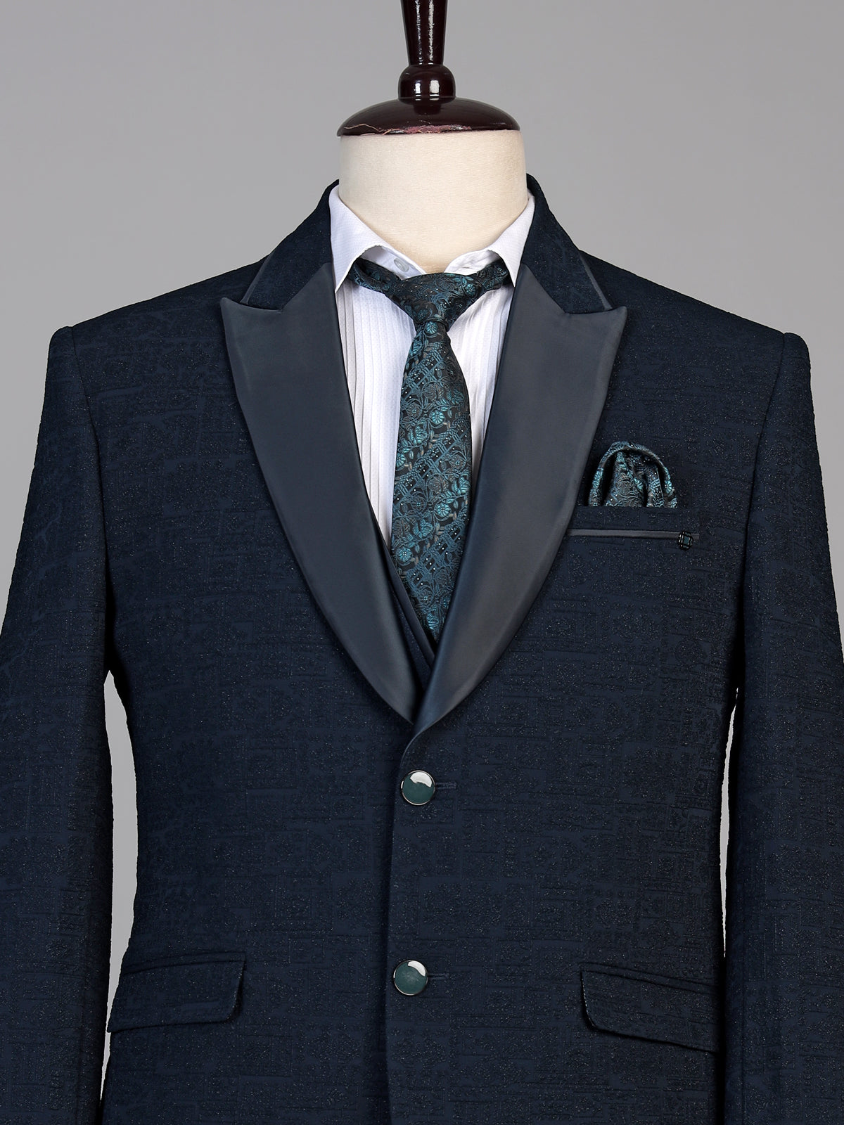 Midnight blue mens embroidered tuxedo coat suit