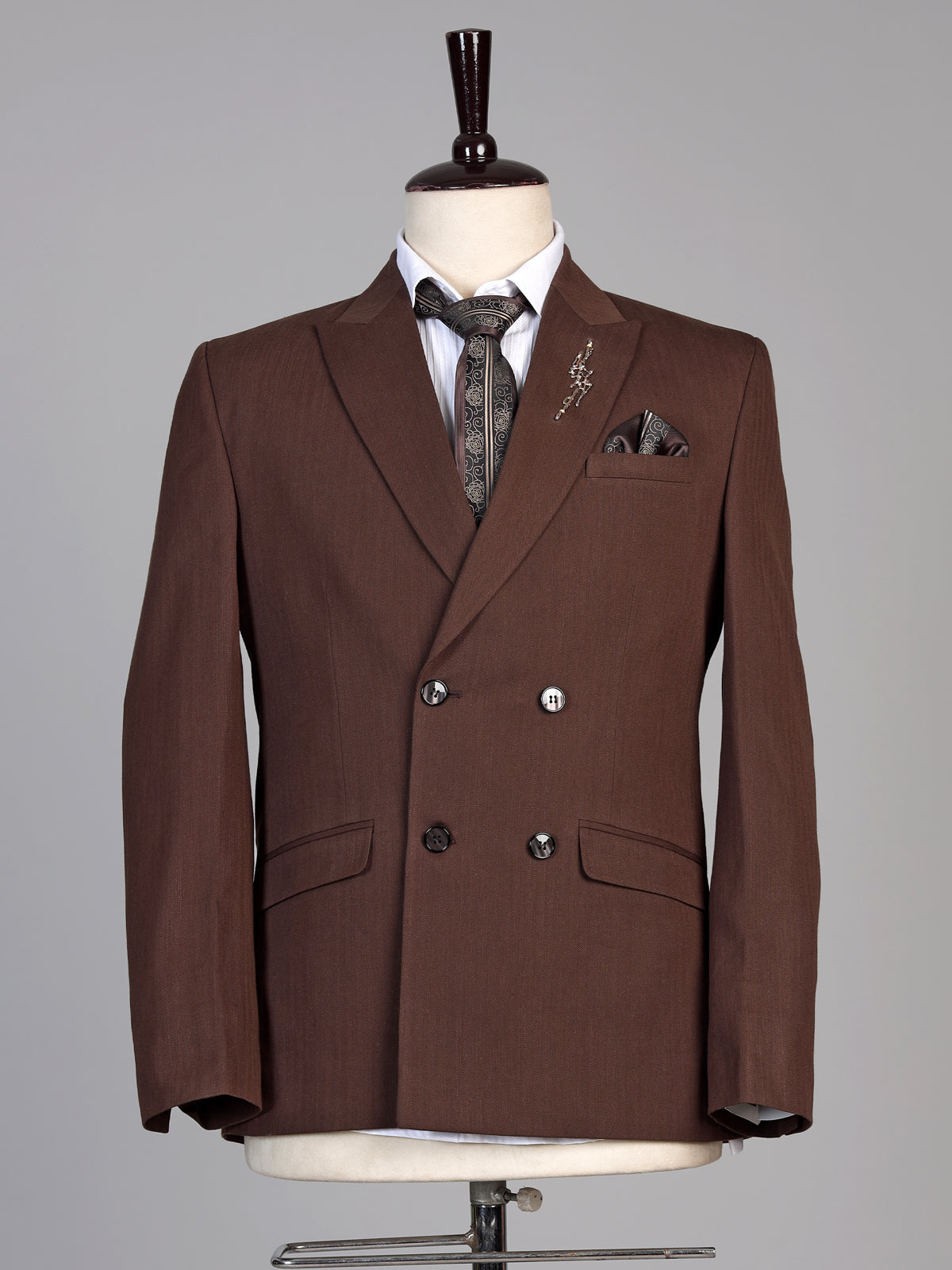 Coffee brown mens double breasted coat suit