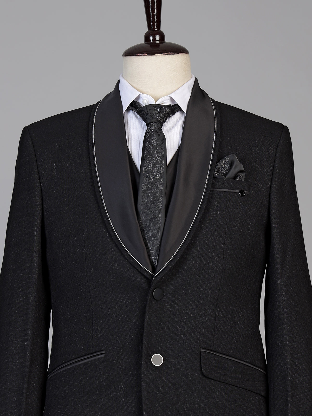 Black mens classic satin shawl coat suit