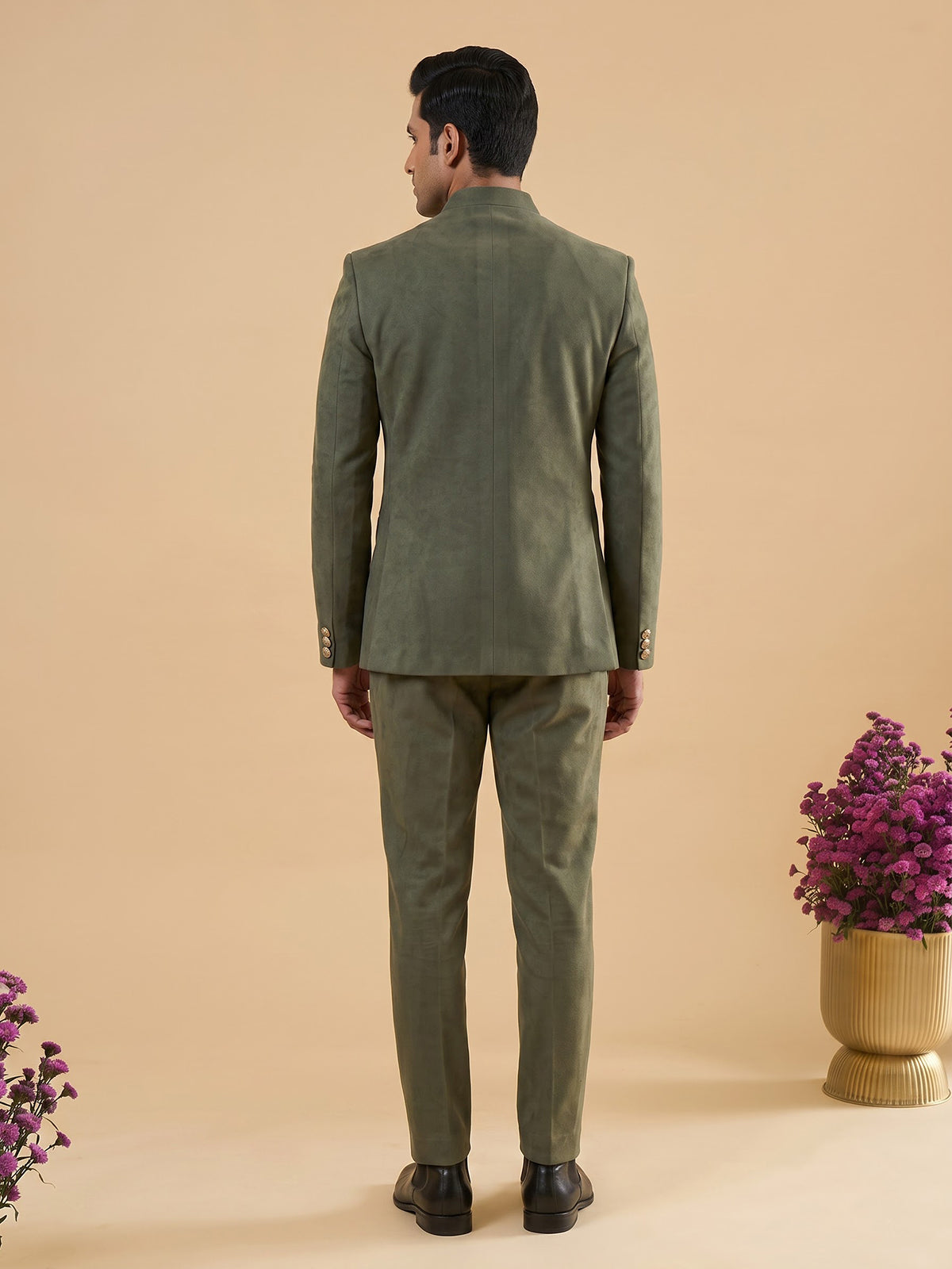 Olive mens floral zardosi jodhpuri suit