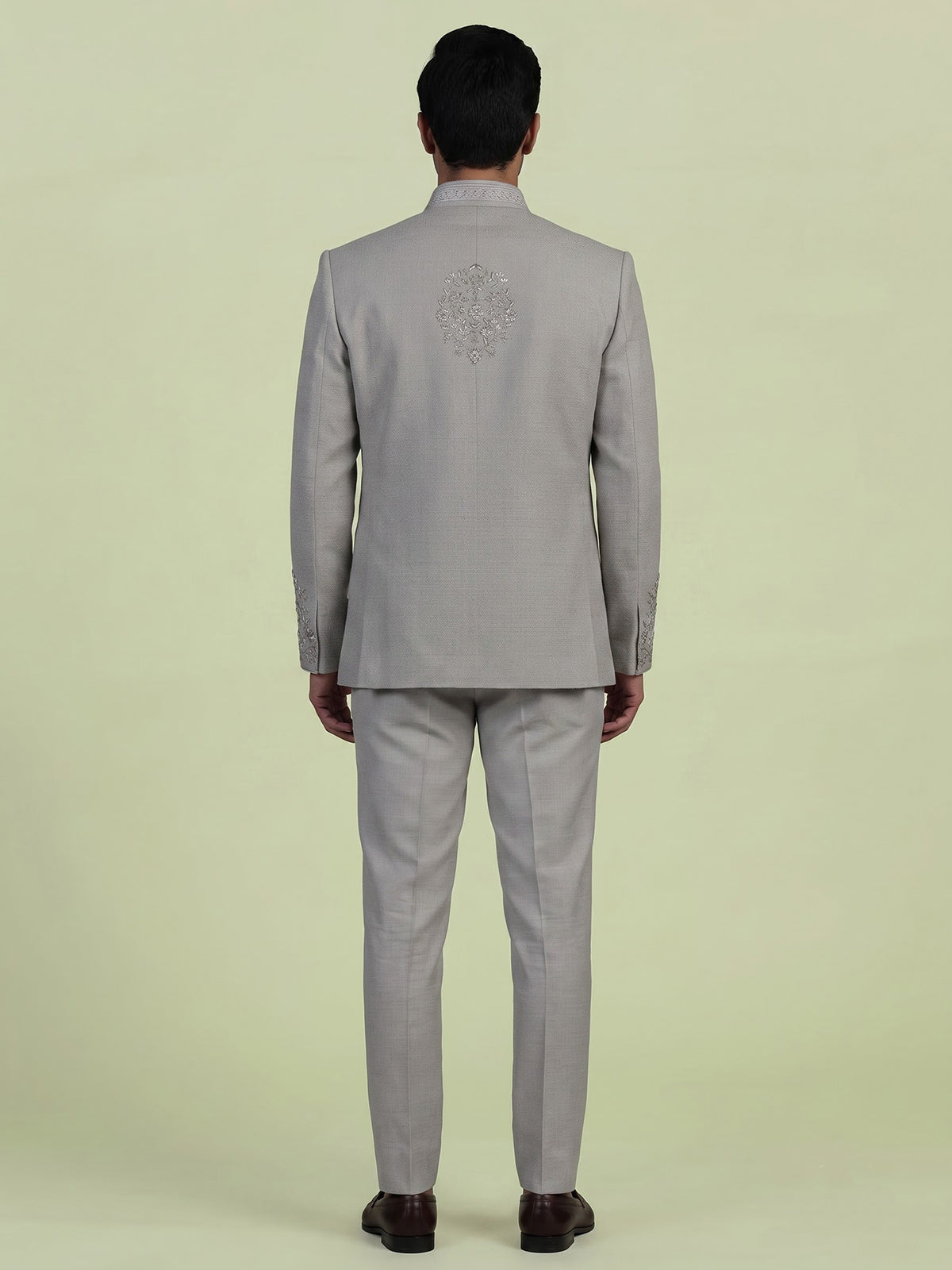Grey mens botanical jacket jodhpuri suit