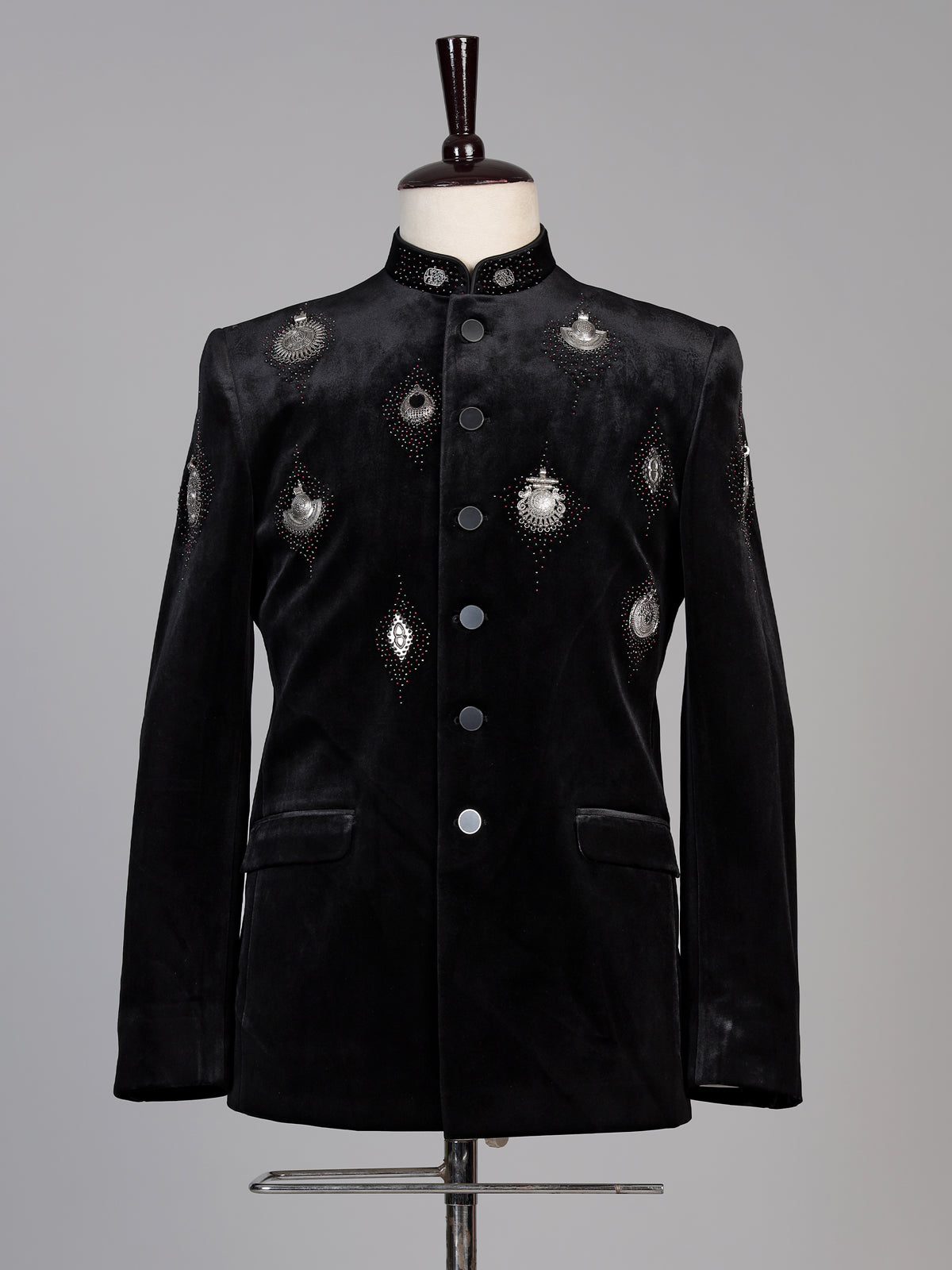 Black mens swarovski embellished jodhpuri suit