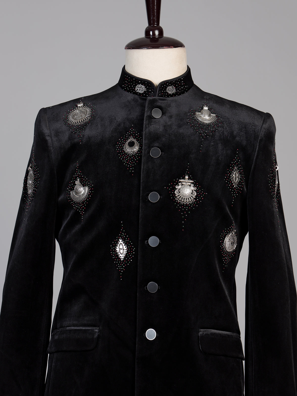 Black mens swarovski embellished jodhpuri suit