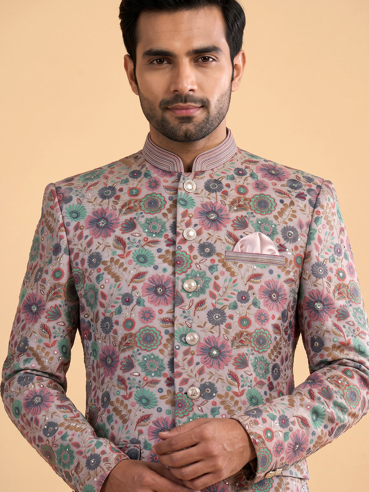 Purple mens botanical embroidered jodhpuri suit