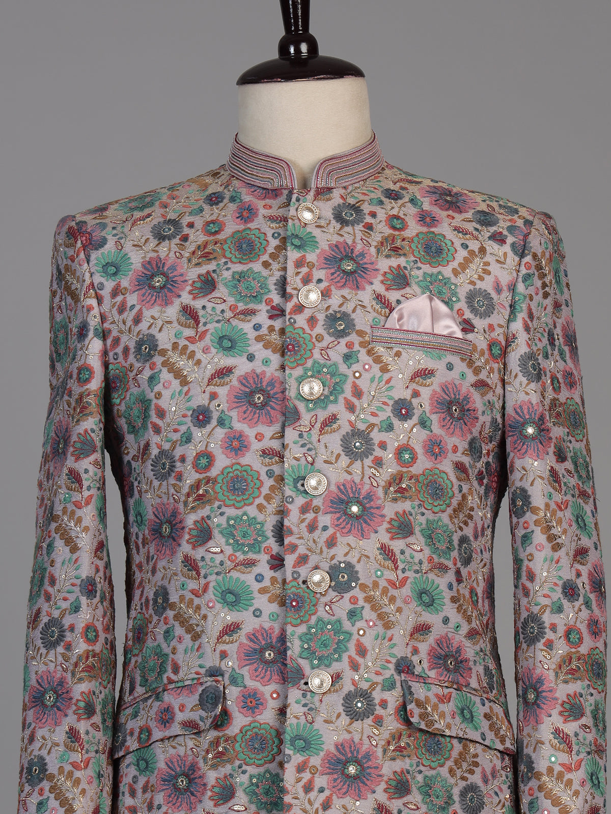 Purple mens botanical embroidered jodhpuri suit