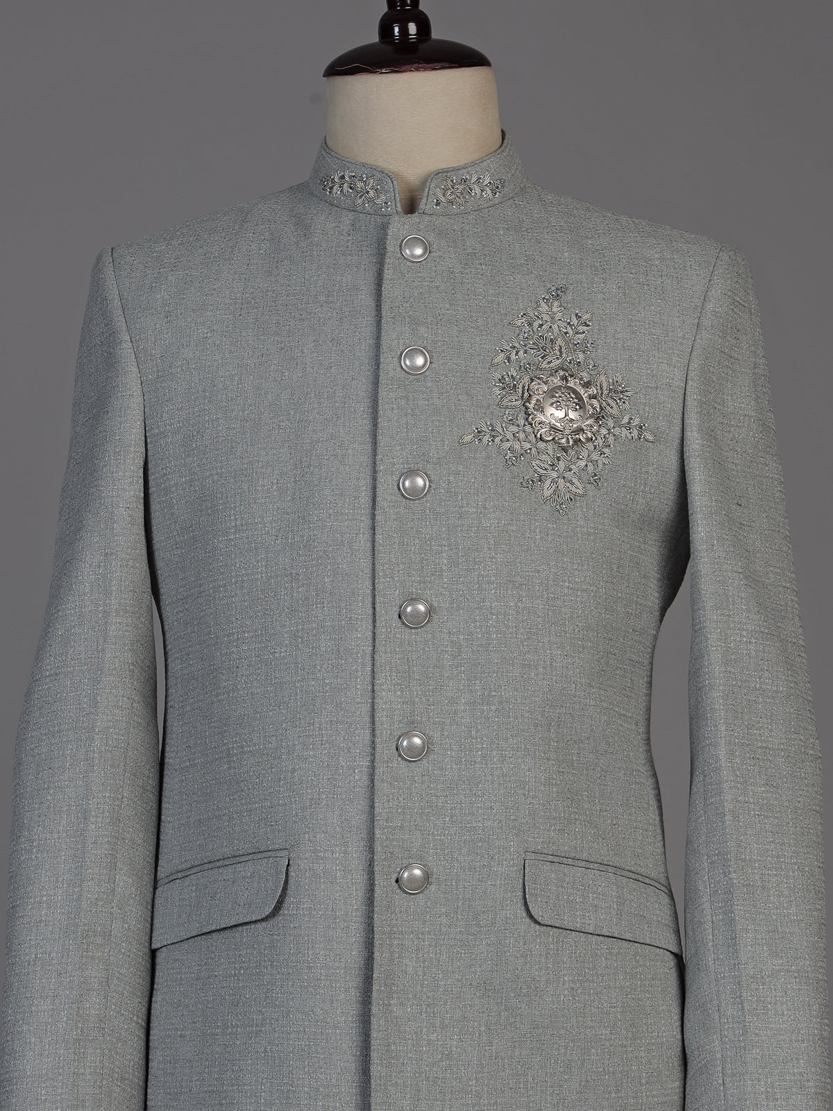 Grey mens royal medallion jodhpuri suit