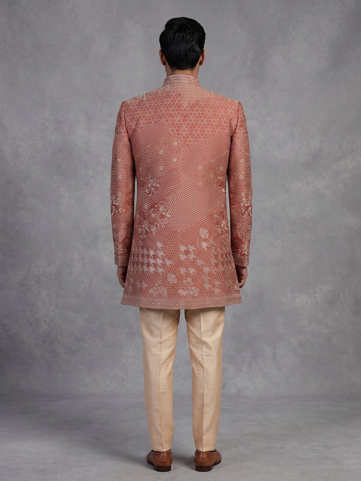 Rust orange mens fusion jacket indo western
