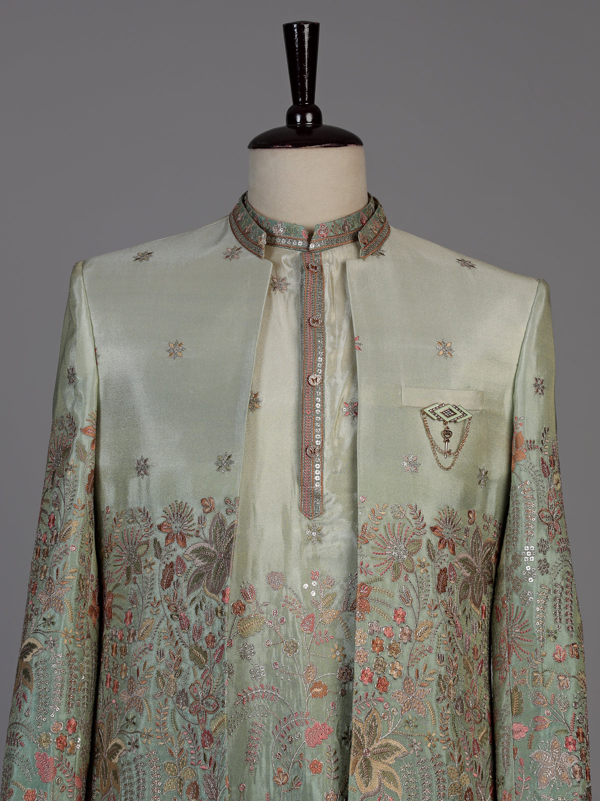 Sea green mens ombre foliage indo western