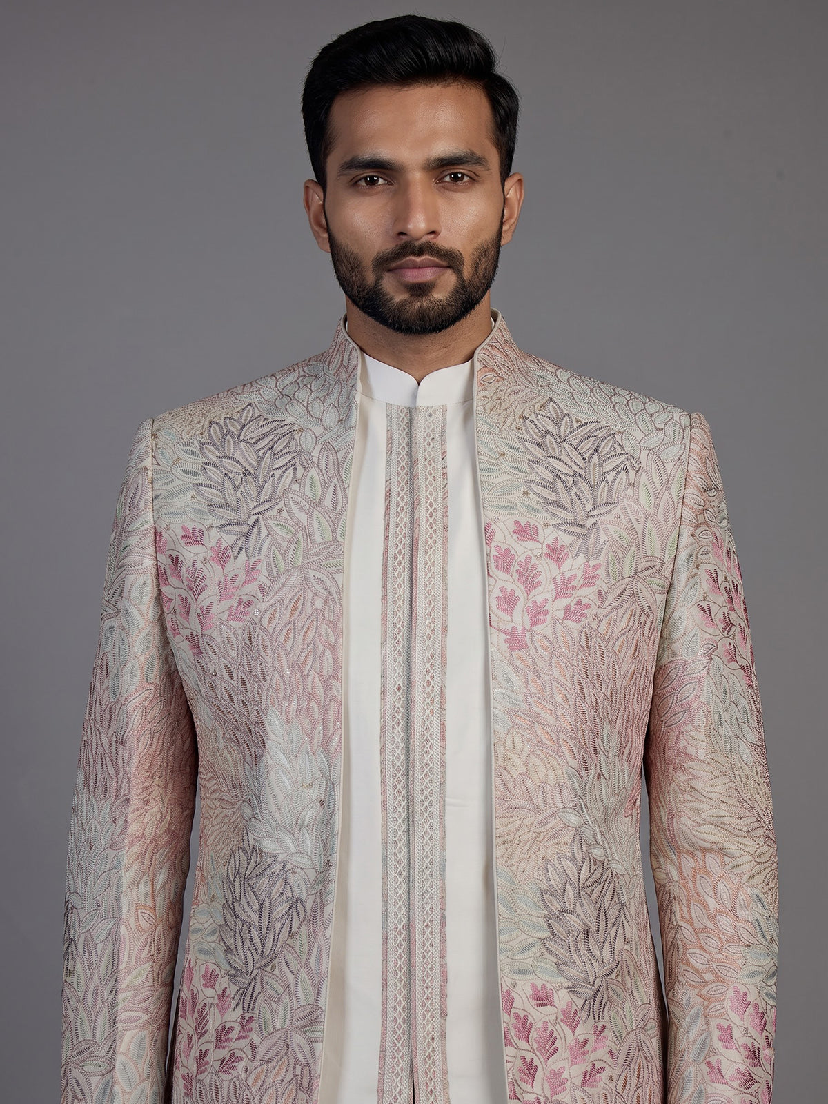 Multi color mens botanical jacket indo western