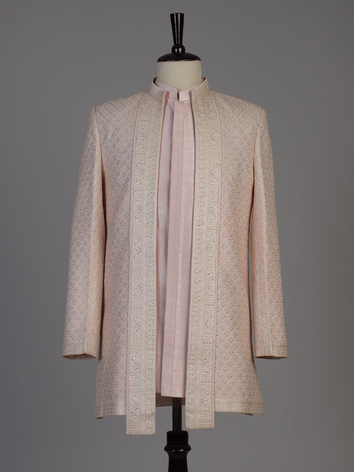 Pink jacquard silk jacket sherwani for men