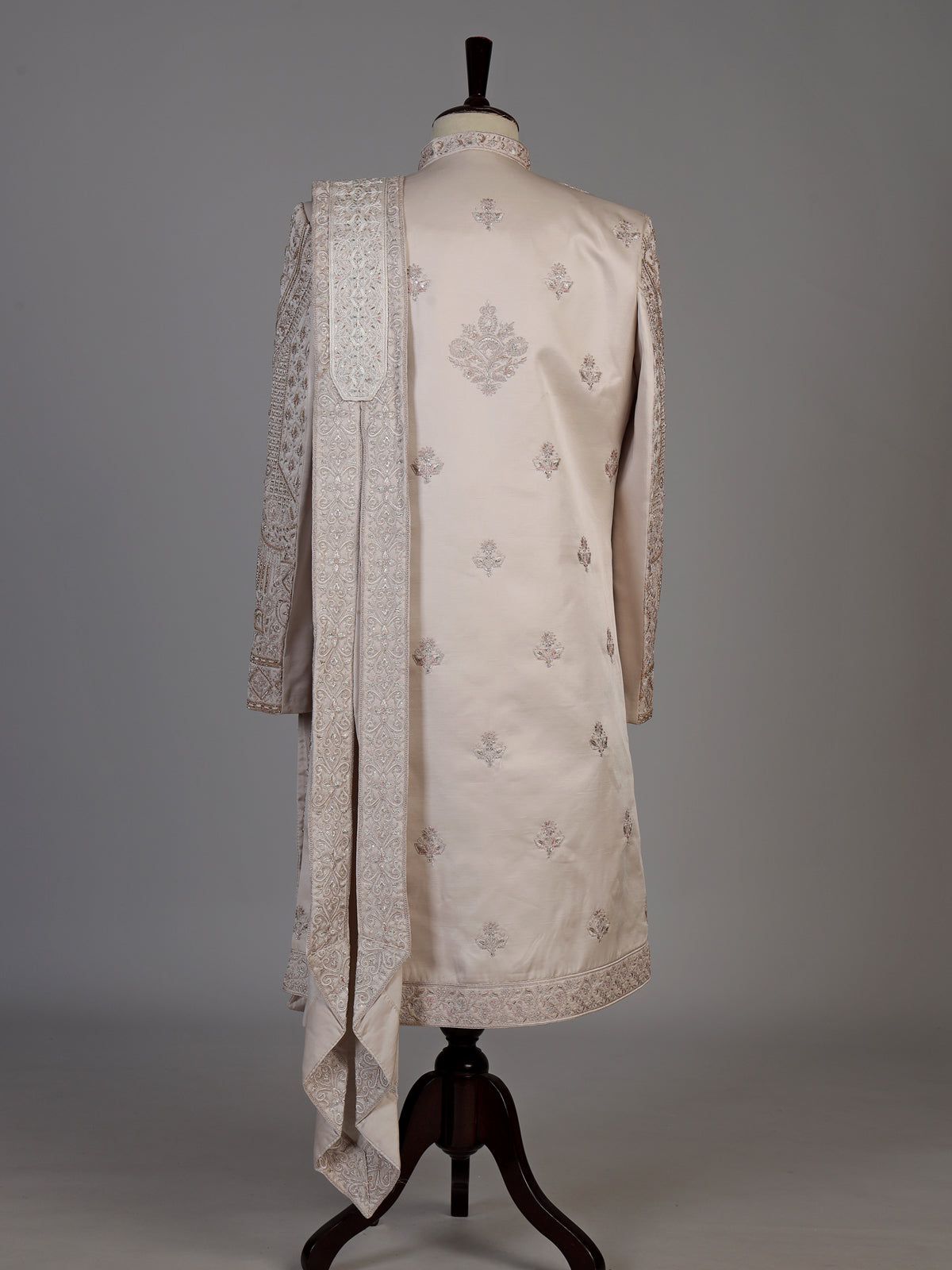 Pink embellished silk crepe sherwani for men