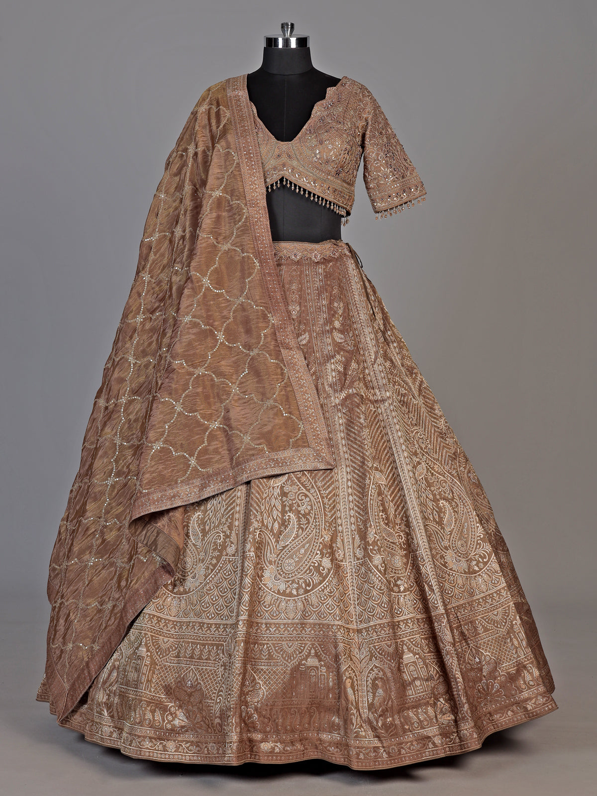 Metallic mocha brown heritage lehenga choli for women