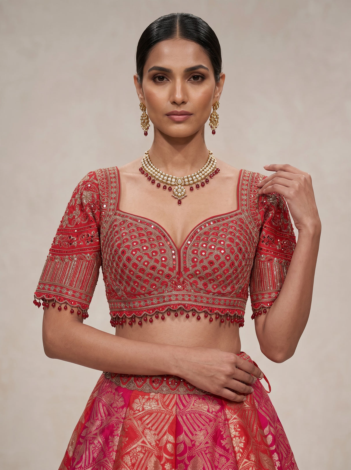 Rani pink mughal bouquet lehenga choli for women