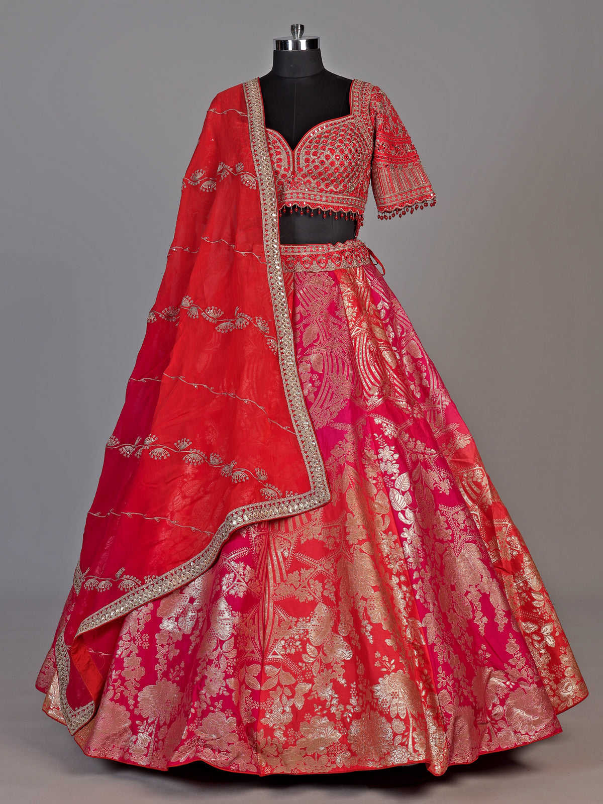 Rani pink mughal bouquet lehenga choli for women