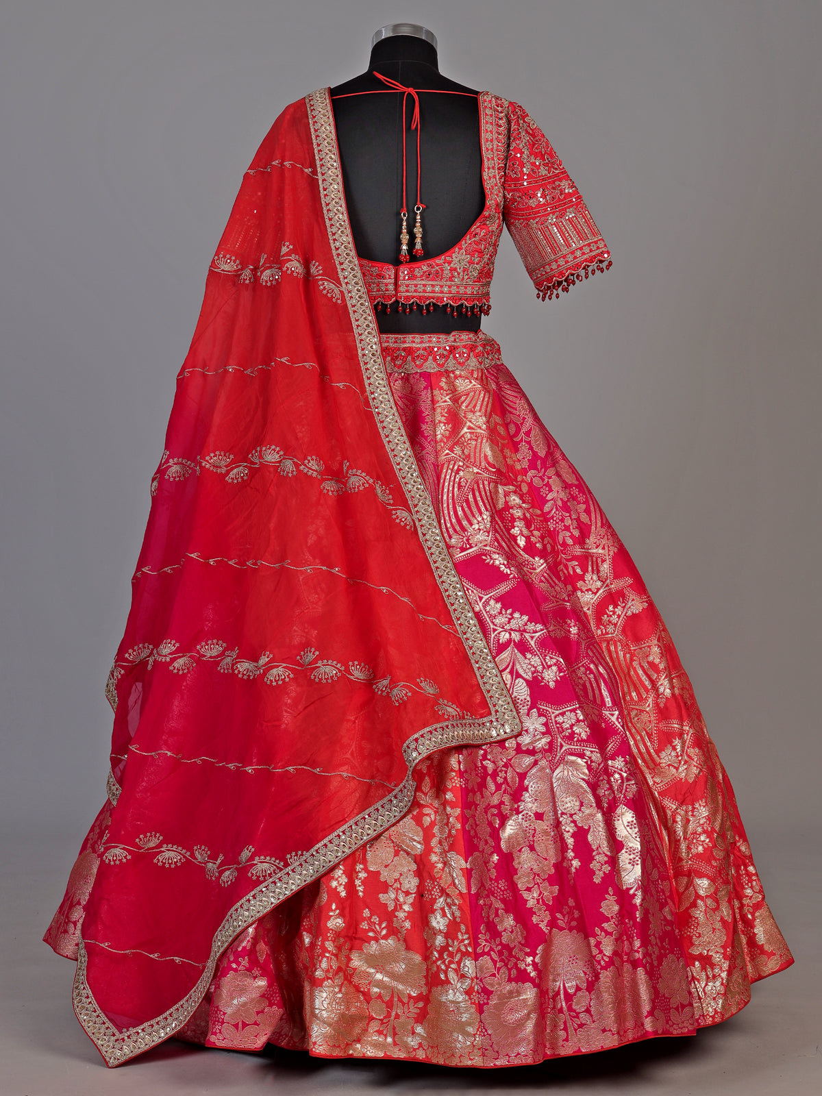 Rani pink mughal bouquet lehenga choli for women