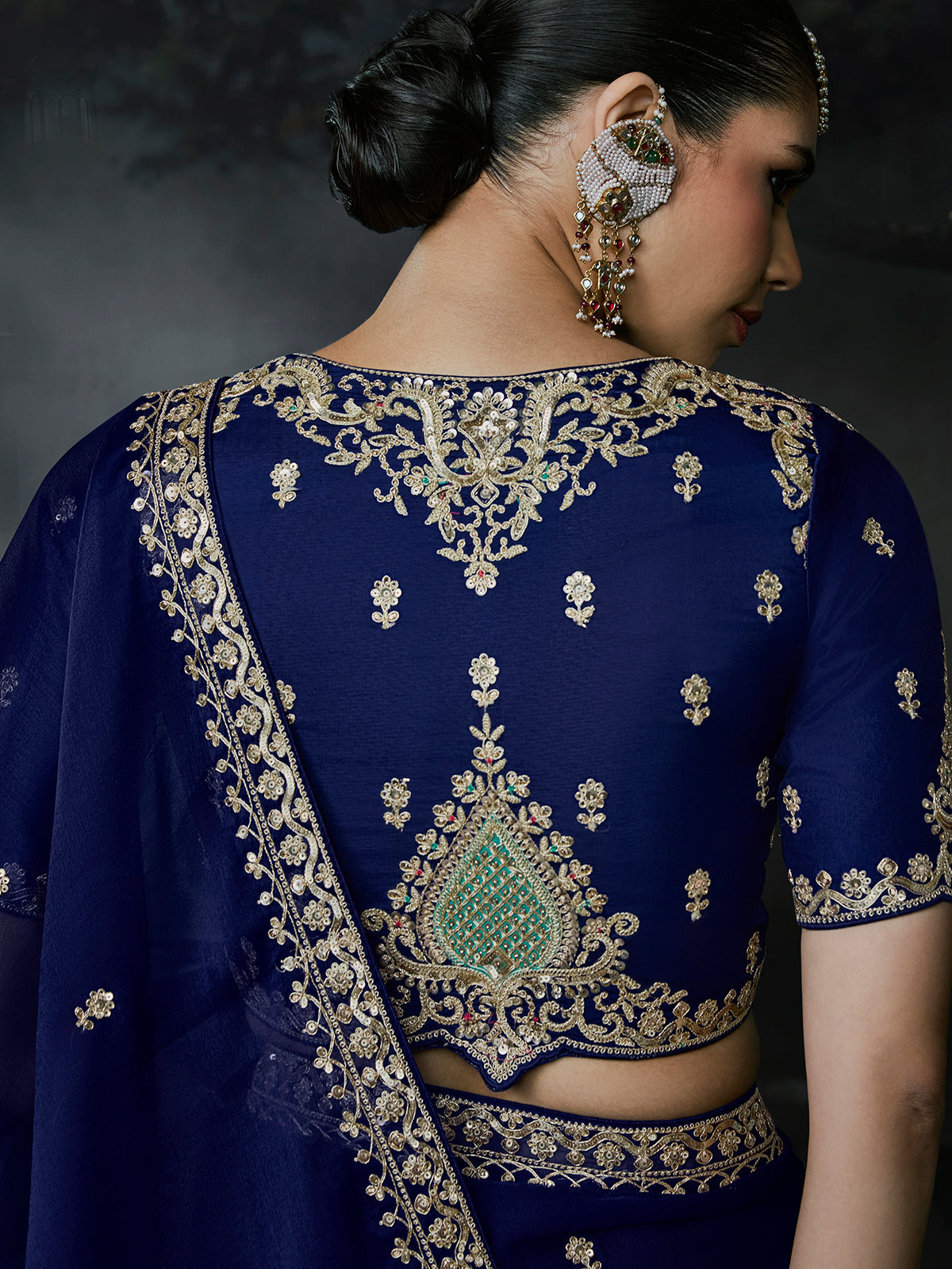 Blue women elegant tissue organza saree