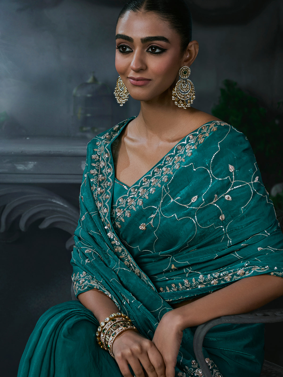Blue women classic tissue organza saree